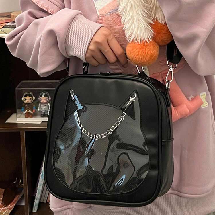 猫 ねこ かわいい バッグ 斜め掛け リュック 手提げ ショルダーバッグ 痛バッグ 推し活 2way 痛バ 推しバッグ クリアポケット付き 女性 ギフト 学生 3