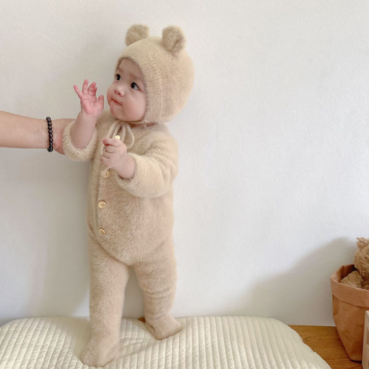 赤ちゃん ロンパース 帽子付き 子供 ベビー服 もこもこ かわいい クマちゃん かわいい ボア 着ぐるみ あったか ハロウィン 女の子 男の子 ベビー 出産祝い ベビー 66cm 73cm 80cm 90cm
