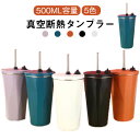 真空断熱 コーヒーカップ 保温 旅行 大容量 ストロー付き ステンレス 車載 ストローカップ 500ml 蓋付き コップ 真空断熱 ドリンク用 出勤 コーヒー用 キャンプ プレゼント