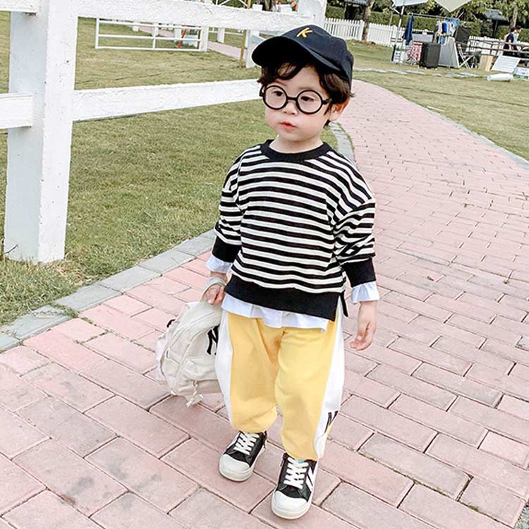 トレーナー ボーダー フェイクレイヤード 子供服 男の子 重ね着風 Tシャツ 長袖 ト...