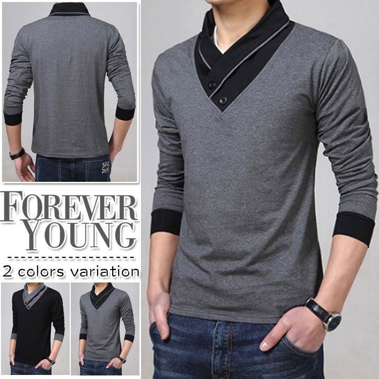 カットソー メンズ 長袖 Vネック 秋 メンズスタイル シャツ ロンT キレイめ トップス カットソー 長袖 ニット送料無料