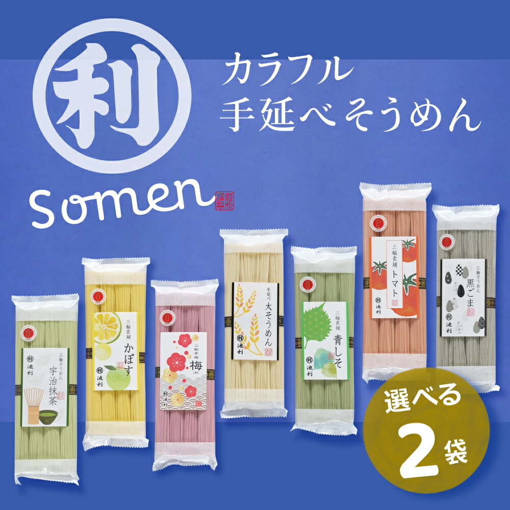 選べる4束 カラフル 手延べそうめん 4束×2袋 お好み 太そうめん 梅 カボス トマト ...