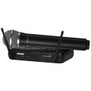 楽器種別：新品ワイヤレスマイク／周辺機器/SHURE 商品一覧＞＞ワイヤレスマイク／周辺機器【20，000円〜40，000円】 商品一覧＞＞レコーディング機器買うなら、当店で！専門スタッフが迅速丁寧に対応します！SHURE SVX24J/PG58 【国内正規2年保証】商品説明★【簡単操作】ワイヤレスによりボーカル・ステージパフォーマンスを十二分に発揮させてくれます！！★ボーカルマイク「PG58」ヘッドを採用したワンランク上のボーカル・ワイヤレス・セット低価格&簡単操作でも明瞭感があり、しっかりとした音質のワイヤレスシステムです。 ■システム内容：・ハンドヘルド型送信機（SVX2）【PG58マイクヘッド】・ダイバーシティ受信機（SVX4）SVX Wireless システムは用途に応じた4 種類のセット品と簡単な操作で誰でも気軽に導入できる、Shure ワイヤレスのエントリーモデルです。エントリーモデルながらプロ用音響機器の分野で長年の実績を持つShure ならではの、高い信頼性と優れた音質を備えています。特徴●必要なものが全て付属。セットアップも簡単で始めて方でも安心。●独立した2 本のアンテナが受信した信号のうち、受信状態がより良好な信号を自動的に選択する「ダイバーシティー方式」を採用。●送受信周波数の設定には、あらかじめ決められた8 つの周波数から任意の1 つを選択する「周波数可変式」を導入。●最大3波までの同時運用が可能。●受信機には、耳障りな雑音を抑えるノイズスケルチ機能も搭載●送信機は単3 形アルカリ乾電池× 2 本で約10 時間以上駆動（ニッケル水素充電池も使用可能）●受信機にはバランス出力(XLR) とアンバランス出力( 標準ジャック) を装備。出力レベルはMic ／ Line を選択可能です。付属： PG58 マイクヘッドSVX2 ハンドヘルド型送信機、SVX4 受信機、AC アダプター、マイクホルダー、単3形アルカリ乾電池× 2、チャンネル切替ツール、チャンネルシールイケベカテゴリ_レコーディング＆PA機器_ワイヤレスマイク／周辺機器_SHURE_新品 JAN:0042406193672 登録日:2010/09/08 ワイヤレスマイク シュア シュアー