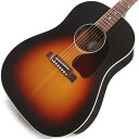 楽器種別：アウトレットエレクトリックアコースティックギター/Gibson 商品一覧＞＞エレクトリックアコースティックギター/Gibson/Round Shoulder 商品一覧＞＞エレクトリックアコースティックギター【205，000円〜390，000円】 商品一覧＞＞アコギ買うなら、当店で！出荷前の検品・調整はもちろん、丁寧梱包でお届けします！Gibson J-45 Standard VOS (Tri-Burst) [特価]商品説明チョイキズ超特価！ギブソンの定番モデル J-45 Standardのエクスクルーシブモデル！長いアコースティックギターの歴史で老舗と呼ばれるメーカーの一つ「Gibson」。アコースティックギター界に多くの定番モデルを生み出しております。ギブソン・アコースティックのモデルのJ-45は、世界中の多くのプロ・アマ問わず長く愛されてきた名器の一つです。ギブソン・アコースティックギターの中で最も代表的なモデルと言え、1942年に初代モデルが生産されてから、あらゆる用途に活用できる万能なギターとして、ギブソン・ドレッドノートスタイルを代表するモデルとなりました。そのバランスの取れた音色、暖かみのある低音、美しい外観は、世界中のプレイヤーから称賛されており、先代モデルJ-35にブレーシングの改良を施したJ-45はより先鋭的なモデルでもあります。L.R.バッグスのエレメントVTCピックアップの搭載や丸みを帯びた指板サイド処理など、ルックスと高い演奏性に磨きがかかりました。もちろん、パンチの効いた王道たるギブソン・サウンドはしっかりと継承しています。まさにアコースティックのNEWスタンダードとなる1本です。こちらのモデルは本数限定生産のエクスクルーシブとなっており、J-45 StandardのトライバーストのVOS仕様として製作されました。一般的なヴィンテージサンバーストに対し、3色のグラーデーションサンバーストで着色されており、経過したヴィンテージのような雰囲気に仕上げられたVOS仕様になっており、レギュラーモデルには無い雰囲気にて仕上がっております。※製品の特性上、杢目、色合いは一本一本異なります。商品詳細[SPEC]BodyTop: Sitka Spruce TopBack and Sides: Mahogany Back and SidesBinding: Multi-ply Top Binding， Single Ply Back Binding， 3-Ply Single Ring RosetteBracing: Scalloped Top BracingFinish: Hand-Sprayed Nitrocellulose LacquerNeckSpecies: MahoganyProfile: Slim TaperThickness: 1.725 at NutTruss Rod: Single ActionSpecies: RosewoodScale Length: 24 3/4Radius: 12 RadiusMaterial: Black Graph-techWidth: 1.725HardwareTuning Keys: Grover RotomaticsPlating: NickelRatio: 14:1Type: Traditional Belly Up with Tusq SaddleMaterial: RosewoodPickguard: Tortoise Teardrop BlackStrap Buttons: End Pin JackPickupsPreamp: L.R. Baggs element VTCハードケース付属イケベカテゴリ_アコースティック／エレアコギター_エレクトリックアコースティックギター_Gibson_Round Shoulder_アウトレット JAN:4570155999161 登録日:2024/02/12 エレアコ ギブソン ぎぶそん