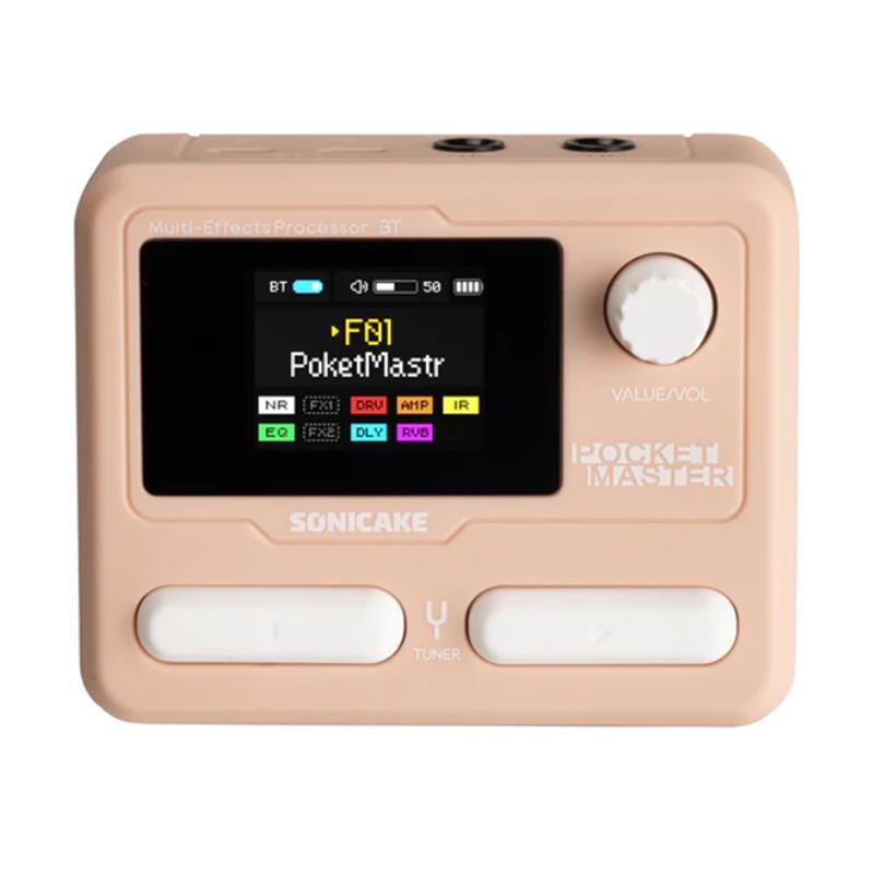楽器種別：新品SONICAKE/新品 商品一覧＞＞エフェクター【5，000円〜15，000円】 商品一覧＞＞ギター用エフェクター/マルチエフェクター/SONICAKE 商品一覧＞＞安心してお買い物頂けるよう、コンパクトもマルチも丁寧梱包でお届けします！SONICAKE 【専用キャリングバッグ付き！】Pocket Master / Pink ソニケーキ [ピンク/QME-10PK] ポケットマスター商品説明Pocket Master（ポケットマスター）は、コンパクトなマルチエフェクターで、強力な回路設計と高品質なデジタルエフェクトを備えています。100種類以上の多彩なエフェクトを搭載しており、エレキギター、アコースティックギター、ベース、さらにはキーボードなど、さまざまな楽器に対応します。あなたの演奏をより魅力的なサウンドにします。特徴・高品質なトーンを生み出す優れたホワイトボックス・デジタルモデリング技術・24ビット / 44.1kHzの信号処理・100種類以上の高品質エフェクト・エフェクトチェーンの編集が可能・伝説的なギター / ベース / アコースティックアンプ20種類を搭載・5つのユーザーIRを保存可能・ステレオオーディオストリーミング対応のUSBオーディオインターフェース機能・100種類のプリセット（工場出荷50種類、ユーザープリセット50種類）・99種類の高品質ドラムパターン・内蔵クロマチックチューナー・直感的に操作できるWindows / Mac / iOS / Android用エディター・1/4インチ ステレオ出力 / ヘッドフォン出力商品詳細仕様・A/D/Aコンバーター: 24ビット・サンプリングレート: 44.1 kHz・ダイナミック・レンジ: 103dB・モジュール: 9（同時使用可能）・アナログ入力端子　　ギター入力: 1/4 アンバランス（TS）　　入力インピーダンス: 1MΩ・アナログ出力端子　　ヘッドフォン出力: 1/4 ステレオ（TRS）　　ヘッドフォン出力インピーダンス: 100Ω・デジタル接続　　USBポート: USB 2.0 Type-C・USB録音仕様　　サンプルレート: 44.1 kHz　　ビット深度: 16ビット・電源仕様: USB Type-C、DC 5V・内蔵リチウムバッテリー: 1000mAh・寸法: 103.5mm（幅）× 85mm（奥行）× 28.5mm（高さ）・重量: 194g・TELEC 認証: R220-JP9222イケベカテゴリ_エフェクター_ギター用エフェクター_マルチエフェクター_SONICAKE_新品 SW_SONICAKE_新品 JAN:0843037102817 登録日:2025/08/06 マルチエフェクター ソニケーキ