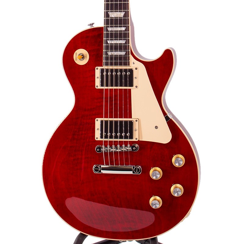 楽器種別：新品エレキギター/Gibson 商品一覧＞＞エレキギター/Gibson/Les Paul Models 商品一覧＞＞エレキギター【220，000円〜420，000円】 商品一覧＞＞当店のギターは、出荷前に専門スタッフが検品・調整しているので安心です！Gibson Les Paul Standard 60s Figured Top (60s Cherry)商品説明※製品の特性上、杢目・色合いは1本1本異なります。現物の画像をご希望の場合にはお気軽にお問い合わせ下さいませ。Gibson Les Paul Standard Custom Color SeriesCustom Color Seriesは、1960年代のギブソンのクラシカルなカスタムカラーと、近年のリミテッドランに採用された人気カラーからインスピレーションを得て誕生したモデルであり、ギブソンファンの皆様に、エキサイティングなカラーのレスポール・スタンダードをお届けします。AAフィギュア・メイプルトップやスリムテーパーのネックシェイプを採用した60's仕様採用モデルです。ウエイトリリーフを施さないソリッドボディに、握りやすいスリムテーパーのネックをジョイント。キャビティはトラディショナルモデルと同様に、基盤を使わず配線されており、コンデンサーはオレンジドロップが使われております。サウンドの要であるピックアップには、60s Burstbuckerを搭載。芯のあるクリーントーンはもちろん、歪ませても骨太でバランスの良いドライブサウンドを奏でてくれます。ギブソン王道のロックサウンドを求めるギタリストには是非ともオススメの1本です。商品詳細BodyMaterial: MahoganyTop: AA Figured MapleWeight Relief: NoneBinding: Single-ply Top and FretboardNeckNeck: MahoganyProfile: Slim TaperNut width: 1.695 / 43.05mmFingerboard: Indian RosewoodScale length: 24.75 / 628.65mmNumber of frets: 22Nut: Graph TechInlay: Acrylic TrapezoidsHardwareBridge: ABR-1 Tune-O-MaticTailpiece: Aluminum Stop BarTuners:Grover Rotomatics w/ Kidney ButtonsPlating:NickelElectronicsNeck pickup: 60s BurstbuckerBridge pickup: 60s BurstbuckerControls:2 Volumes， 2 Tones & Toggle Switch (Hand-wired with Orange Drop Capacitors)ハードケース付属イケベカテゴリ_ギター_エレキギター_Gibson_Les Paul Models_新品 JAN:4570155996061 登録日:2023/08/30 エレキギター ギブソン レスポール