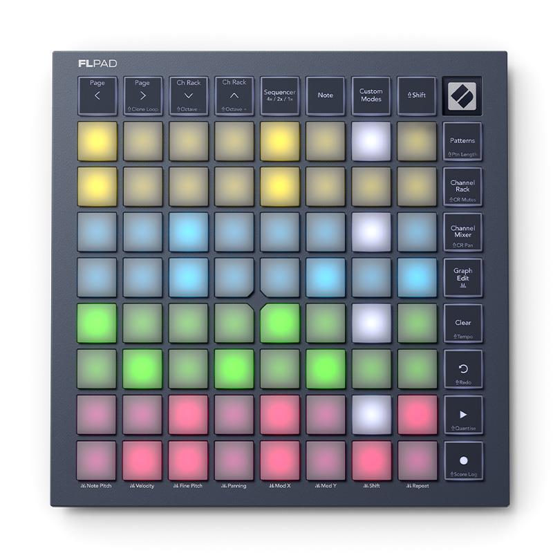 楽器種別：新品NOVATION/新品 商品一覧＞＞DTM【10，000円〜25，000円】 商品一覧＞＞MIDI関連機器/MIDIパッド/NOVATION 商品一覧＞＞DTM（DAWソフト/オーディオインターフェイス等）関連機器担当部門 パワーレックは専門スタッフに気軽に相談できる渋谷発のDTM専門フロアです。NOVATION FLpad Mini (ノベーション)(MIDIパッド)(FL Studio専用)(パッド型コントローラー)商品説明【製品の特長】★ヴァイブスを叩き込め。FL Studio専用パッド型コントローラー。Image-Lineとのコラボレーションによって誕生したFLpad Miniは、素早く直感的にビートメイキングが行えるFL Studio専用コントローラーです。 Channel Rackでサンプルをトリガーしたり、最大4つのインストゥルメントを同時にステップシーケンスしたり、RGBパッドでドラムやメロディを演奏したり、パターンの作成・編集などが思いのままに行えます。 FL Studioの6か月間無料トライアルが付属し、すぐにビートメイキングを開始できます。 ●アイディアをすぐにカタチに色分けされたグリッドパッドにメロディ、ベースライン、コード進行、ドラムパターンを最大4種類表示でき、それらを同時に演奏できます。 グラフエディタに本体から直接アクセスでき、ベロシティ、ピッチ、ノートリピートなどを即座に編集できます。 ●ドラムも、ベースも、メロディもリアルタイム演奏派にもFLpadは最適です。 グリッドパッドでビートやメロディを鍵盤のように演奏したり、特定のスケールに固定できるほか、FPC、SliceX、Fruity Slicer専用のレイアウトを読み込むこともできます。 ●プロジェクトを、思いのままに再生、停止、アンドゥ／リドゥ、クオンタイズなどの操作を本体のボタンから直接行えます。 シーケンサーやChannel Rackのナビゲーション、Score Logへのアクセスも可能。Channel Rack Mixerモードでは、グリッドパッドをフェーダーとして使用できます。 ●FL Studioを、自分仕様でSequencerビューでは、最大4つのChannel Rackインストゥルメントの演奏とシーケンス作成を同時に行えます。 さらに、Novation Componentsを使うことで、好みに合わせたカスタムレイアウトを作成することも可能です。 ●ビートメイクに必要なすべてが付属FLpad Mini にはFL Studio Producer Editionの6ヶ月間無料トライアル版が付属しており、すぐに音楽制作が始められます。 90種類以上のインストゥルメントやエフェクトに加え、オーディオ録音も可能。オーディオクリップ、トラック、パターンは無制限に利用できます。 業界をリードする数々のプラグインメーカーによるインストゥルメントやエフェクトも付■保証安心の3年保証初期不良によりNovationハードウェア製品の修理や交換が必要な場合には、世界中どこでも3年間保証をご利用いただけます。■付属ソフトウェア●FL Studio Producer Edition（6ヶ月間無料トライアル）人気の高いFL Studioを6ヶ月間試用でき、音楽制作をすぐに始められます。 Producer Editionには、100種類以上のインストゥルメントおよびエフェクト、無制限のオーディオクリップ、ステム分離機能、豊富なループ素材、サンプル、プリセットなど、あらゆるジャンルの音楽制作に必要な機能がすべて含まれています。 ●Melodics Melodicsは、パッドで好きな楽曲を演奏しながら学べるPC／モバイル対応アプリです。 FLkeyには、Novationユーザー向けの特別レッスンが無料で付属します。 ●GForce Oberheim SEM Oberheim SEMは、伝説的なOberheim Synthesiser Expander Moduleを忠実に再現した、シンプルかつパワフルなモノフォニック・シンセサイザーです。直感的な操作で、圧倒的な存在感を放つサウンドを作り出すことができます。 ●GForce Oberheim OB-EZ Oberheim OB-EZは、80年代を象徴するサウンドが特徴の8ボイス・ポリフォニック・シンセサイザーです。リード、ベース、パッドなどに最適な豊かで魅力的なサウンドを提供します。 ステレオ・ディレイや豊かなリバーブでサウンドの厚みや空間的な広がりを追加でき、独特のOberheimサウンドを再現できます。 ●GForce AXXESS Axxessは、シネマティックなスコアからヒップホップまで、幅広いジャンルのサウンド制作に最適なシンセサイザーです。豊富なモジュレーション機能を備え、より深いサウンドデザインが可能。内蔵シーケンサーでリズミカルなサウンドを生み出すこともできます。 ●Klevgrand LUXE LUXEは、繊細かつ音楽的な手法でミックスを整えることができるコンプレッサー／サチュレーター・プラグインです。2種類のアルゴリズムとスライダー操作で簡単に操作でき、 簡単な操作でミックスに馴染ませることができる、シンプルで使いやすいオーディオツールです。 ●Klevgrand Slammer Slammerは、30種類の迫力あるドラムサウンドを収録したマルチサンプルのドラムプラグインです。 ナチュラルなドラムから激しく歪んだドラム、さらにはパーカッシブなサウンドまで、個性的で即戦力となる多彩な音色を収録し、ビート制作に最適です。●UVI Prime 8+世界中の音楽シーンに影響を与えたドラムマシンに着想を得て開発されたPrime 8+は、数え切れないほどのヒット曲で使用されてきた本格的なドラムサウンドを収録しています。 各サウンドは、ハイエンドな録音環境で丁寧に録音されており、優れた存在感とクリアなサウンドを再現しています。本項に記載された他社の製品名およびブランド名は、それぞれの所有者に帰属します。 本項に記載された会社名、製品名、サービス名は、識別および説明目的にのみ使用されており、 これらの名称、ロゴ、ブランドの使用は、推奨を意味するものではありません。【製品の仕様】●同梱物・FLpad Mini・USB- C to USB-Aケーブル■技術仕様●製品ハードウェア仕様・パッド数：64・パッド仕様：8 x 8・ベロシティ・センシティブ：非対応・ページ・ボタン：2・Channel Rack/Octaveボタン：2・モード・ボタン：7・トランスポート・ボタン：再生/停止、録音/Score Log、アンドゥ/リドゥ、クリア/テンポ。・接続：USB Type-C・バスパワー：対応・ケンジントンロック：対応●ソフトウェアの互換性・FLpad Miniはクラスコンプライアントに対応しており、最新のMac、Windows PC、iOSデバイスで使用できます。●電力要件 ・USBバスパワー駆動・電源は同梱されていませんイケベカテゴリ_DTM_MIDI関連機器_MIDIパッド_NOVATION_新品 SW_NOVATION_新品 JAN:0815301001911 登録日:2026/10/02 MIDIコントローラー