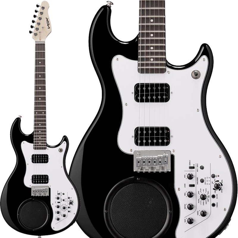 楽器種別：新品VOX/新品 商品一覧＞＞エレキギター【25，000円〜55，000円】 商品一覧＞＞ミニ・アンプ内蔵タイプ/VOX 商品一覧＞＞当店のギターは、出荷前に専門スタッフが検品・調整しているので安心です！VOX APC-2 (Black)商品説明VOX APC-2 ギターも、アンプも、バンドも。これ1本で。音楽を解き放て。いつでも、どこでも。作曲中のアイデア出し、部屋でのジャム、屋外でのパフォーマンス。APC-2があれば、そこがあなたのステージに。ワイドディスパージョン・スピーカーとパッシブラジエーターが広がりあるサウンドを放ちます。振動を分離するスピーカーマウントを採用し、ハウリングを抑制。スピーカー搭載ギターにありがちな課題を解決し、妥協のないクリアなトーンとポータブル性能を実現しました。■どこでも自由にプレイ作曲中のアイデア出し、部屋でのジャム、屋外でのパフォーマンス。APC-2があれば、そこがあなたのステージに。ワイドディスパージョン・スピーカーとパッシブラジエーターが広がりあるサウンドを放ちます。振動を分離するスピーカーマウントを採用し、ハウリングを抑制。スピーカー搭載ギターにありがちな課題を解決し、妥協のないクリアなトーンとポータブル性能を実現しました■クラシックなフィール、モダンなスタイル1980年代の名機「VOX Standard 25」から着想を得たボディシェイプを現代的にアップデート。レトロな魅力とコンテンポラリーなエッジを融合し、すぐに手に馴染む快適な演奏性と目を惹くルックスを両立。アクアグリーン、ブラック、ホワイトの3色展開。■内蔵された伝説のVOXサウンドVOX伝統のアナログアンプ・モデリングをコアに搭載し、温かみと表現力に満ちたトーンを実現。さらに、コーラス、トレモロ、ディレイ、リバーブ（タップテンポ対応）などのエフェクトを内蔵し、サウンドを自在に作り込めます。デュアルピックアップにより、柔らかなクリーンから鋭いリードまで幅広い音色をカバー。ジャンルやプレイスタイルを選ばない万能性を備えています。■あなた専属のバッキングバンドAPC-2にはリズムマシンを内蔵。11ジャンル×3パターンのリズムとメトロノームを搭載し、練習からライブ、曲作りまでサポート。リフやソロを弾くときも、仲間とセッションするときも、いつでもバンドが一緒に。※画像はサンプルになります。製品の特性上、杢目・色合いは1本1本異なります。商品詳細Specificationsボディ；ポプラネック：メイプル指板：ローズウッドスケール（弦長）：610mmブリッジ：Hard Tailピックアップ：Humbucking PU x 2スピーカー：Tectonic audio製 4.6cm x1＋パッシブラジエーター x 2コントロール：Guitar：ピックアップ・セレクター， GAIN， BOOST on/off， TONE， VOLUMErhythm：START/STOP， GENRE(*)， VARIATIONS (***)， TEMPO， LEVELeffect：TAP， EFFECT (**) 電源：単3(AA)アルカリ乾電池・ニッケル水素充電池 x 6（別売） (*) ROCK，METAL，POP，BLUES，FUNK，R&B，JAZZ，LATIN，DANCE，3/5/7，METRO(**) CHO， TREM， DELAY， REV)(***) 長押しでE-Tunerが起動します。 付属品：調整用レンチ（トラスロッド、サドル）、ストラップ、ギグバッグ、取扱説明書イケベカテゴリ_エレキギター_ミニ・アンプ内蔵タイプ_VOX_新品 SW_VOX_新品 JAN:4959112247932 登録日:2025/10/24 エレキギター ボックス ヴォックス