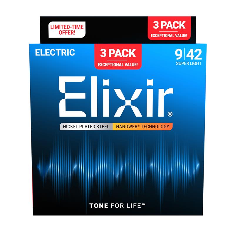 翌日配達 ELIXIR #16566 [#12002 NANOWEB Super Light/09-42 x3セット] 【今だけお得な3set Pack】