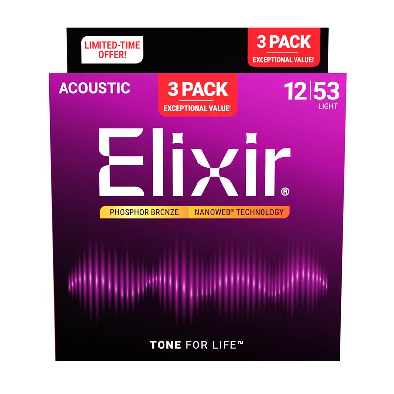 ELIXIR #16569 [#16052 NANOWEB Light Phosphor Bronze/12-53 x3���å�] �ں�����������3set Pac...