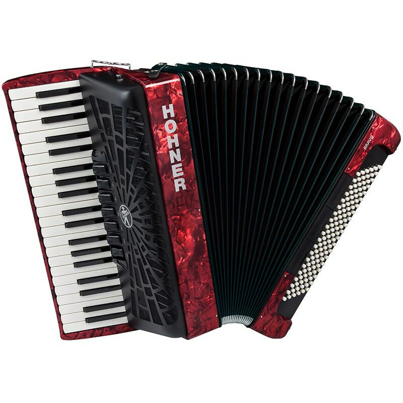 楽器種別：新品Hohner/新品 商品一覧＞＞電子ピアノ・その他鍵盤楽器【165，000円〜310，000円】 商品一覧＞＞アコーディオン/ピアノタイプ/Hohner 商品一覧＞＞鍵盤楽器買うなら、当店で！専門スタッフが迅速丁寧に対応します！Hohner Bravo III 120 RED【カラー：レッド】商品説明※輸入商品につき、在庫売り切れの際は納期にお時間を頂く場合がございます。納期に関しましては、当店までお問い合わせ下さいませ。ドイツの名門アコーディオンメーカー『HOHNER』の入門用に最適なピアノ式アコーディオンです。伝統170年の技術の積み重ねにより、ハイコストパフォーマンスモデルが実現されました。ベースボタンは、ベース音および各種コードを指一本で演奏することができるため、右手のメロディに対して簡単に雰囲気のある伴奏が付けられます。右手側のトレブルリードも3系統用意されており、5種類の音色を選ぶことが可能です。本格的に独奏用アコーディオンを始めたい方にぴったりです。 ●国内正規代理店保証6ヵ月■主な仕様ピアノ・キー数 41音域 F - Aトレブル　リード / レジスター（スイッチ） 3 （MML） / 5 （7）ベース・ボタン数 120ベース　リード / レジスター（スイッチ） 4 / 3サイズ（奥行×高さ） 185mm×480mm重さ 9.2kgリードプレートクオリティ standardカラー ブラック、レッド付属品 ストラップ、ギグバッグイケベカテゴリ_電子ピアノ・その他鍵盤楽器_アコーディオン_ピアノタイプ_Hohner_新品 SW_Hohner_新品 JAN:4009126735564 登録日:2009/09/29 アコーディオン アコーデオン ホーナー