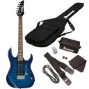 楽器種別：新品エレキギター/Ibanez 商品一覧＞＞エレキギター【15，000円〜35，000円】 商品一覧＞＞当店のギターは、出荷前に専門スタッフが検品・調整しているので安心です！Ibanez GRX70QA TBB w/7点セット商品説明GIO Ibanez series GRX70QA最初の一本を選ぶ際は、特に気をつけたい。なぜならその一本がきみのプレイヤーとしての運命を決定付けてしまうかもしれないからだ。私たちIbanezは、世界のトップ・ミュージシャンたちとの交流の中で培ってきたノウハウを基に、抜群の弾きやすさと多彩なサウンドをここに紹介するGIO Ibanezラインナップに注ぎ込んだ。ステージを目指すかどうかはきみ次第。でも、きみをステージに最速で導くのはGIO Ibanez。鮮やかなシースルーカラーに身を包んだキルトメイプル・フラビュアTOP採用のGRXモデル。サウンドの要であるピックアップには、パワフルかつクリアな音色のInfinity Rピックアップを搭載。多彩なサウンドクリエイトを可能にする5wayのピックアップセレクターと、シンプルな1ボリューム/1トーンの構成です。演奏しやすい25.5インチ・スケール&22フレット指板、握りやすいラウンド・シェイプネックを採用しており、ビギナー向けにはピッタリな1本です。※画像はサンプルの為、木目、色味は一本毎に異なります。Neck type: GRX Maple neckBody: Quilted Maple Art Grain top / Poplar bodyFretboard: Treated New Zealand Pine fretboard w/White dot inlayFret: Medium fretsBridge: FAT-6 tremolo bridgeNeck pickup: Infinity R (H) neck pickupMiddle pickup: Infinity RS (S) middle pickupBridge pickup: Infinity R (H) bridge pickupHardware color: Chrome◆COLORS：・TBB (Transparent Blue Burst)初心者も安心！7点セット付き！ソフトケース、ギターチューナー、シールドコード、ピック、クロス、ストラップ、ポーチ※付属アクセサリー・キットに含まれる個別製品の仕様につきましては、予告なく画像のものから変更となる場合がございます。あらかじめご了承ください。イケベカテゴリ_ギター_エレキギター_Ibanez_新品 JAN:4515110752399 登録日:2020/09/29 エレキギター アイバニーズ イバニーズ