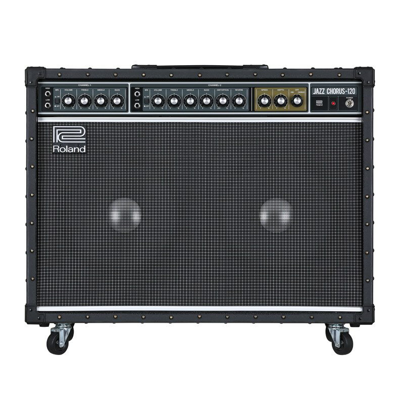 楽器種別：新品Roland/JC (Jazz Chorus) Series 商品一覧＞＞Roland/新品 商品一覧＞＞ギターアンプ・ベースアンプ【80，000円〜160，000円】 商品一覧＞＞ギターアンプ/コンボ/ソリッドステート/Roland 商品一覧＞＞安心してお買い物頂けるよう、ミニアンプもコンボアンプも丁寧梱包でお届けします！Roland JC-120P [JAZZ CHORUS-120]商品説明2021年マイナーチェンジモデル！ビッグネームのステージ上でも、ライブハウスやレコーディング・スタジオ、ビデオ・クリップでも。1975年に登場して以来、ひたすら世界中のメイン・ストリームで活躍するギターアンプがJC。歴史を重ねるほどにその存在は真に巨大です。　JCのサウンドは、ギターの持ち味をストレートに表現する透明なナチュラル・トーン。旧来の真空管を使用するのではなく、ソリッドステート仕様にすることによって、ワイドレンジで忠実にアンプリファイする独特の個性を備えました。　低域から高域まで澄明な高忠実サウンドを基本に、クリーンでスピード感あふれるカッティング、さらにエフェクトによる音づくりも自由。真に現代ミュージック・シーンのニーズが生んだコンテンポラリー・アンプの銘機です。　JCが世界中のギタリストと世界中のオーディエンスを魅了したフィーチュアが、ジャズ・コーラスのネーミングの由来ともなった空間に広がるコーラスの自然さと美しさです。　完全に独立した2系統のアンプとスピーカーのうち、片方のアンプとスピーカーはギターから送られたままのダイレクトな音を、もう片方のアンプとスピーカーは微妙にピッチをゆらせた音を出力。柔らかく立体的に広がり、しかも温かみと厚みがある、ナチュラルな効果が得られます。　エンクロージャーのエッジに打たれた鋲、コーナーのプロテクター、プロ仕様の外観に加え、内面もスピーカー・ユニットひとつから実戦仕様ヘビーデューティな基本設計です。■JC-120●定格出力：120W（60W＋60W）●スピーカー：30cm×2●コントロール：［チャンネル1］ブライト、ボリューム、トレブル、ミドル、ベース［チャンネル2］ブライト、ボリューム、トレブル、ミドル、ベース、ディストーション、リバーブ、ビブラート・スピード、ビブラート・デプス、コーラス／ビブラート切り換えスイッチ、電源スイッチ、チャンネル2エフェクト・ループ・スイッチ、チャンネル2エフェクト・ループ・レベル・スイッチ●接続端子：ライン・アウト（ステレオ）、［チャンネル1］ハイ・インプット、ロー・インプット［チャンネル2］ハイ・インプット、ロー・インプット、チャンネル2エフェクト・ループ・センド、チャンネル2エフェクト・ループ・リターン、コーラス／ビブラート・フットスイッチ、リバーブ・フットスイッチ、ディストーション・フットスイッチ●外形寸法：760(W)×280(D)×622(H)mm●重量：28kg■2021年10月仕様変更内容：・電源スイッチを、プッシュ・タイプからレバー・タイプに変更。・電源ケーブルが本体より取り外しが可能に。・ジャックナット素材をプラスチック製から金属製へ変更。　（金属製ジャックナットはJC-120P専用。仕様変更前機種では使用できません。）イケベカテゴリ_ギターアンプ・ベースアンプ_ギターアンプ_コンボ_ソリッドステート_Roland_JC (Jazz Chorus) Series_新品 SW_Roland_新品 JAN:4957054518103 登録日:2021/10/20 ギターアンプ ローランド ろーらんど