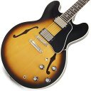 楽器種別：新品エレキギター/Gibson 商品一覧＞＞エレキギター/Gibson/ES Models | Full Acoustic Models 商品一覧＞＞エレキギター【265，000円〜495，000円】 商品一覧＞＞当店のギターは、出荷前に専門スタッフが検品・調整しているので安心です！Gibson ES-335 (Vintage Burst) [SN.215630172]【TOTE BAG PRESENT CAMPAIGN】商品説明セミアコの代名詞こと、ギブソンES-335の最新モデル！メイプル/ポプラ/メイプルのラミネートボディ、マホガニーネック、指板はローズウッドを採用。ペグにはヴィンテージデラックス、ブリッジはABR-1、テイルピースはアルミ製を採用しております。サウンドの要であるピックアップには新しく開発された「Calibrated T-Type」ハムバッカーを搭載。箱モノ独特の奥行きのある艶やかなクリーントーンは勿論、歪ませた際にもしっかりと芯の残るサウンドはジャンルを選ばずオールマイティに活躍してくれます。箱モノの代名詞といっても過言ではないES-335！今も昔も多くのプレイヤーから愛される名器を是非お試し下さいませ！商品詳細Weight≒3.51kgBodyShape: 335Back: 3-ply Maple/Poplar/MapleTop: 3-ply Maple/Poplar/MapleBinding: Single-ply CreamNeckNeck: MahoganyProfile: Rounded CNut width: 1.695 / 43.053mmFingerboard: RosewoodScale length: 24.75 / 628.65mmNumber of frets: 22Nut: Graph TechInlay: Acrylic DotsHardwareBridge: ABR-1 Tune-O-MaticTailpiece: Aluminum Stop BarKnobs: Black Top Hats with Silver ReectorTuners: Vintage Deluxe w/ Keystone ButtonsPlating: NickelElectronicsNeck pickup: Calibrated T-Type， RhythmBridge pickup: Calibrated T-Type， LeadControls: 2 volumes， 2 tones， 1 toggle switch， hand-wired with 500K potentiometers and orange drop capacitorsハードケース付属イケベカテゴリ_ギター_エレキギター_Gibson_ES Models | Full Acoustic Models_新品 JAN:4580568413574 登録日:2023/08/31 エレキギター ギブソン イーエス