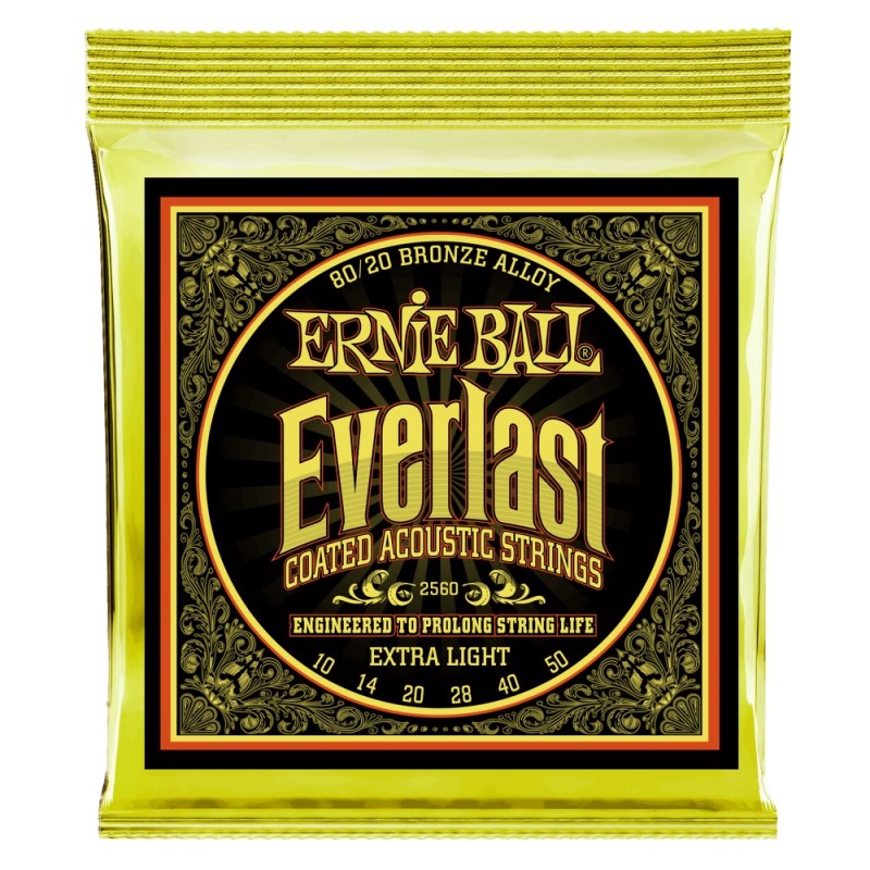 楽器種別：新品アコースティックギター弦/ERNIE BALL 商品一覧＞＞アコースティックギター弦【〜5，000円】 商品一覧＞＞品揃え豊富な当店なら弦、パーツ、ケーブルなどのアクセサリーがまとめて揃います！ERNIE BALL Everlast Coated 80/20 Bronze Alloy Acoustic Strings (#2560 Everlast Coated EXTRA LIGHT)商品説明Everlast Coated Acoustic Strings発売以来大きな人気と反響を得ているアーニーボールのコーテッド・アコースティック・ストリングス・シリーズに、エヴァーラストが登場！EVERLAST(エヴァーラスト)は、アーニーボールが独自に開発したナノ・テクノロジーを採用したコーティング弦です。10ナノメーター未満の薄さを実現することで、通常のアコースティック弦と比較しても、そのフィーリングに違いを感じさせることはありません。さらに、弦の表面に付着する汗や湿気、手垢などをはじきロングライフを実現します。■ アーニーボールが独自に開発したナノ・テクノロジー採用。■ コア、ワウンドそれぞれのワイアーにナノ・コーティング処理を採用。■ 弦振動を抑制しない10ナノメーター未満のコーティング技術。■ 汗や湿気、手垢などをはじきロングライフを達成。■ 一般的なアコースティック弦と同様のトーンとフィーリング。#2560 Everlast Coated EXTRA LIGHT 10 14 20 28 40 50イケベカテゴリ_弦・アクセサリー・パーツ類_アコースティックギター弦_ERNIE BALL_新品 JAN:0749699125600 登録日:2023/01/23 アコギ弦 アコースティック弦 アーニーボール アニーボール