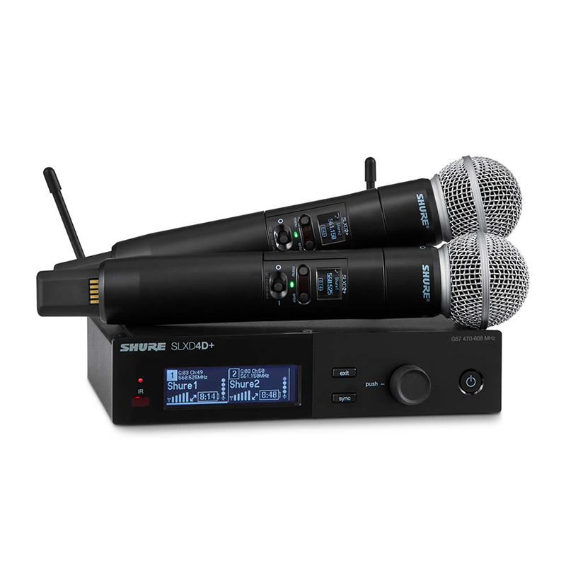 楽器種別：新品SHURE/新品 商品一覧＞＞レコーディング【180，000円〜340，000円】 商品一覧＞＞マイク/ワイヤレスマイク/SHURE 商品一覧＞＞レコーディング機器買うなら、当店で！専門スタッフが迅速丁寧に対応します！SHURE SLXD14D+ (シュアー)(ボディーパック型送信機+受信機)(ワイヤレスシステム)(2ch)商品説明【セット内容】・SLXD4D+ 2chデジタルワイヤレス受信機×1・SLXD2+/58 ハンドヘルド送信機 / SM58 カーディオイド・ダイナミックマイクロホン×2・マイクロホン・クリップ×2・1/4波長アンテナ×2・ラックマウントキット×1・単3形乾電池×4・BNCケーブル×2・BNC変換コネクター×2・電源アダプター×1・ファスナー付きキャリングポーチ×2【SLXD4D+】●概要SLXD4D+ 2ch ワイヤレス受信機 は、経験豊富なスタッフやプロのエンジニアに、ハンズフリーでの監視・管理という新しいワークフローを提供。あらゆる現場で、ワイヤレスの卓越した性能を発揮します。ワイドチューニングに対応した SLXD+ 送信機と受信機は、専用の ShowLink Ease コントロールリンクにより常に同期を維持します。干渉を管理し、新しいチャンネルをスキャン。クリアな伝送のために自動で最適化。ペアリングしたモバイル端末からの監視・設定にも対応。●特長? クリアな音質の 24bit デジタルオーディオと、118dB 超のダイナミックレンジを提供? 特定ラジオマイク帯域（B帯）に最適化された周波数設計で、安定した RF パフォーマンスを提供： 使用可能周波数帯域内で、最大約 10 チャンネルの同時運用に対応 周波数効率に優れた設計により、混信リスクを低減? 自動セットアップ ー 一度リンクすると、RF 干渉があっても SLX-D+ 受信機と送信機は接続を維持? ShowLink Ease により、リンクされた受信機からワイヤレスで送信機のパラメーターをリモート調整できます。調整可能な項目は以下の通りです： 空き周波数が見つかった際に送信機周波数を変更 送信機ゲインを調節 干渉発生時に、新しい周波数を自動的に検出し、受信機と送信機の両方に適用 送信機の操作ロックおよび解除 送信機のファームウェア更新 2 番目の送信機を受信機のチャンネルにリンクする? Wireless Workbench や WWB モバイルアプリで RF ステータス監視やパラメータ制御が可能。WWB モバイルアプリであれば Wi-Fi や Bluetooth 経由で操作できます。? 特許取得済みの Shure Digital Feedback Reducer（DFR）を全 SLX-D+ 受信機に搭載。万一発生する不要なハウリングを自動的に低減します。? すべての SLX-D+ コンポーネント / システムに AES-256 暗号化を標準搭載。安心のセキュリティを提供します。? オーディオサミングは、2ch と 4ch 受信機をそれぞれ 2 または 4 チャンネルミキサーとして機能するようにします。? 単 3 形電池 2 本、またはオプションの Shure SB903 リチウムイオン充電式バッテリーと充電アクセサリーで最大 8 時間の連続使用が可能。? 2ch ハーフラック設計、堅牢なメタル筐体【SLXD2+/58】●概要SLXD2+ ハンドヘルド送信機は、経験豊富なスタッフやプロのエンジニアに、ハンズフリーでの監視・管理という新しいワークフローを提供。幅広いチューニングレンジを備えた SLXD+ 送信機と受信機は、専用のShowLink Ease コントロールリンクにより常に同期を維持。あらゆる現場でワイヤレスの卓越した性能を発揮します。干渉を管理し、新しいチャンネルをスキャン。クリアな伝送のために自動で最適化。ペアリングしたモバイル端末からの監視・設定にも対応。●特長? クリアな音質の 24bit デジタルオーディオと、118dB 超のダイナミックレンジを提供? 特定ラジオマイク帯域（B帯）に最適化された周波数設計で、安定した RF パフォーマンスを提供： 使用可能周波数帯域内で、最大約 10 チャンネルの同時運用に対応 周波数効率に優れた設計により、混信リスクを低減? 自動セットアップ ー 一度リンクすると、RF 干渉があっても SLX-D+ 受信機と送信機は接続を維持? ShowLink Ease により、リンクされた受信機からワイヤレスで送信機のパラメーターをリモート調整できます。調整可能な項目は以下の通りです： 空き周波数が見つかった際に送信機周波数を変更 送信機ゲインを調節 送信機の操作ロックおよび解除 送信機のファームウェア更新? Wireless Workbench や WWB モバイルアプリで RF ステータス監視やパラメータ制御が可能。WWB モバイルアプリであれば Wi-Fi や Bluetooth 経由で操作できます。? すべての SLX-D+ コンポーネント / システムに AES-256 暗号化を標準搭載。安心のセキュリティを提供します。? 単 3 形電池 2 本、またはオプションの Shure SB903 リチウムイオン充電式バッテリーと充電アクセサリーで最大 8 時間の連続使用が可能。? 頑丈なメタルシャーシイケベカテゴリ_レコーディング_マイク_ワイヤレスマイク_SHURE_新品 SW_SHURE_新品 JAN:0042406903455 登録日:2026/03/06 ワイヤレスマイク シュア シュアー