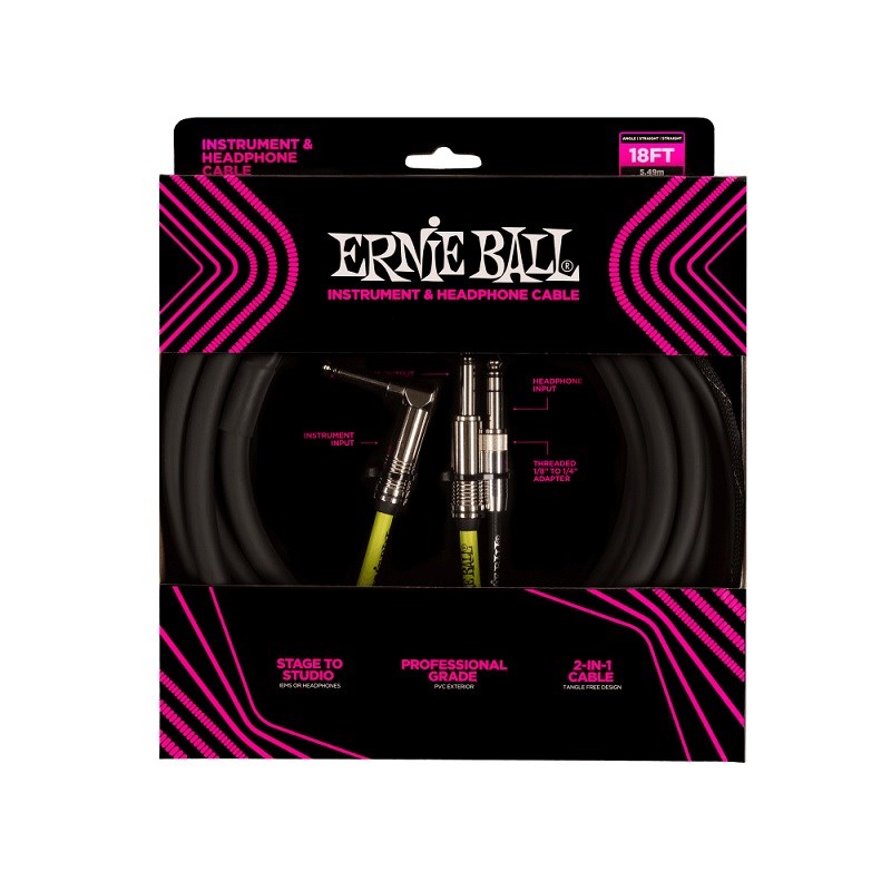 ERNIE BALL Instrument and headphone cable 18ft #6411