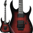 楽器種別：新品エレキギター/Ibanez 商品一覧＞＞エレキギター【30，000円〜60，000円】 商品一覧＞＞当店のギターは、出荷前に専門スタッフが検品・調整しているので安心です！Ibanez GRG320FA-TRB商品説明Gio RG w/Double Locking Tremolo New ModelGio Ibanez（ジオ・アイバニーズ）シリーズステージへ最速をコンセプトとする、楽器をこれから始めるエントリー層に向けたギター＆ベース・シリーズです。シンプルで使いやすく高耐久で最初の1本ふさわしく、そのうえ個性的なモデルをラインナップしています。今回は、激しいアーミング・プレイも可能なダブル・ロッキング・トレモロを搭載したモデルが登場です！■メイプル材ネック硬質で強度が高く、アタックとサスティーンに富む音響特性が特長で、ネックの素材としてはメジャーなメイプル材を採用。■パープルハート材指板硬質で狂いが少なく、中音域特性に富んだパープルハート材を採用。■美しい杢目のフレイム・メイプル・アート・グレインボディTOP（フレイム・メイプル調グラビュア・シート貼）フレイム・メイプル調のグラビュア・シート貼っています。■ポプラ材ボディフラットでバランスがとれた音響特性を持つポプラ材を採用。■ダブル・ロッキング・トレモロ・ブリッジ / ロッキング・ナットボディにザグリ加工を施すことで、アーム・アップ/アーム・ダウンに対応し、大きい音程変化をつけられる激しいアーミング・プレイを可能にします。10.5mmのナロー・弦間ピッチで、スキッピングやハイブリッド・ピッキング等の大きい弦移動を伴う奏法もプレイし易いです。■IbanezオリジナルInfinityピックアップレスポンスに優れ、ダイナミクス溢れるトーンが特長です。■エルボーコンター弾きやすさを高めるため、肘があたる部分を緩やかな傾斜で加工したエルボー・コンター設計。■ボディ・バック・コンターボディ裏へダイナミックに入れたコンター・カットが演奏時のフィット感を高めます。■Mono-unitアウトプット・ジャック樹脂製一体型で、堅牢で破損に強く、プラグ種別での通電差異が少ないです。また、ジャックの緩みによる接触不良や断線を防ぎます。※画像はサンプルです。製品の特性上、杢目、色合いは一本一本異なりお選び頂くことは出来ません。商品詳細Body: Flamed Maple Art Grain (Basswood) top / Poplar bodyNeck type: GRG Maple neckFretboard: Bound Purpleheart fretboard w/White Sharktooth inlayFret: Medium fretNut: Locking nutNeck pickup: Infinity R (H) neck pickupBridge pickup: Infinity R (H) bridge pickupControls: 1 Volume， 1 Tone， 5-way lever switchBridge: Double Locking bridge (10.5mm string spacing)Hardware color: BlackString gauge: .009/.011/.016/.024/.032/.042Neck DimensionsScale: 648mm/25.5Width at Nut: 43mmWidth at 24 Fret: 58mmThickness at 1st: 19.5mmThickness at 12th: 21.5mmRadius: 400mmRソフトケース付属■Color:・TRB (Transparent Red Burst)イケベカテゴリ_ギター_エレキギター_Ibanez_新品 JAN:4549763352880 登録日:2024/02/16 エレキギター アイバニーズ イバニーズ