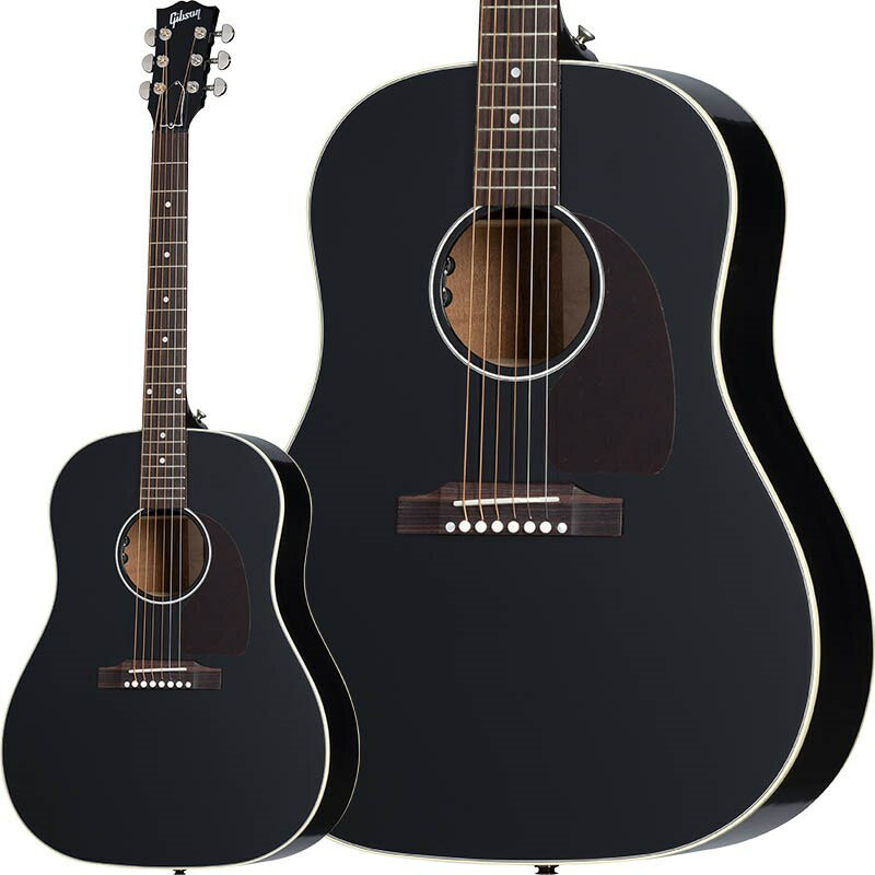 楽器種別：新品Gibson/Round Shoulder 商品一覧＞＞Gibson/新品 商品一覧＞＞アコースティック・エレアコギター【250，000円〜475，000円】 商品一覧＞＞エレアコギター/Gibson 商品一覧＞＞アコギ買うなら、当店で！出荷前の検品・調整はもちろん、丁寧梱包でお届けします！Gibson J-45 Standard (Ebony Gloss) 【ボディバッグプレゼント！】商品説明ギブソンの定番モデル J-45 Standard！コチラはエボニー・グロス仕様のNEWモデルです！ギブソン・アコースティックの超定番モデルJ-45！L.R.バッグスのエレメントVTCピックアップの搭載や丸みを帯びた指板サイド処理など、ルックスと高い演奏性に磨きがかかりました。もちろん、パンチの効いた王道たるギブソン・サウンドはしっかりと継承しています。まさにアコースティックのNEWスタンダードとなる1本です！J-45はギブソン・アコースティックギターの中で最も代表的なモデルと言えるでしょう。1942年に初代モデルが生産され、あらゆる用途に活用できる万能なギターとして、ギブソン・ドレッドノートを代表するモデルとなりました。そのバランスの取れた音色、暖かみのある低音、美しい外観は、世界中のプレイヤーから称賛されてきました。先代モデルJ-35にブレーシングの改良を施したJ-45はより先鋭的なモデルでもあります。※画像はサンプルとなります。商品詳細BODYBody Style: Round ShoulderBody Shape: J-45Top: Sitka SpruceBack: MahoganySide: MahoganyBracing: Traditional Hand Scalloped X-bracingBinding: Multi-ply Top， Single-ply BackBody Finish: Gloss Nitrocellulose LacquerNECKProfile: SlimTaperScale Length: 628.65 mm / 24.75 inFingerboard Material: Indian RosewoodFingerboard Radius: 304.8 mm / 12 inFret Count: 20Frets: StandardNut Material: BlackNut Width: 43.81 mm / 1.724 inInlays: Mother of Pearl DotsJoint: Compound Dovetail Neck-to-bodyHARDWAREBridge: Traditional Belly up， RosewoodSaddle Material: TUSQTuning Machines: Grover Rotomatics with Kidney ButtonsPickguard: Tortoise TeardropTruss Rod: AdjustableTruss Rod Cover: 2-ply Bell， Black and WhiteBridge Pins: TUSQStrap Buttons: 2ELECTRONICSUnder Saddle Pickup: LR Baggs VTCControls: Soundhole Mounted Volume and ToneOutput Jack: 1/4 Endpin JackPreamp: LR Baggs VTCハードケース付属イケベカテゴリ_アコースティック・エレアコギター_エレアコギター_Gibson_Round Shoulder_新品 SW_Gibson_新品 JAN:4570155999178 登録日:2023/12/22 エレアコ ギブソン ぎぶそん