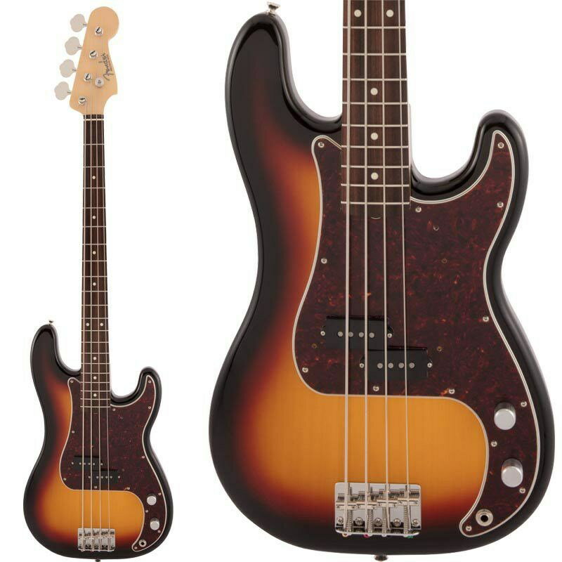 楽器種別：新品エレキベース/Fender Made in Japan 商品一覧＞＞エレキベース/Fender Made in Japan/Traditional Precision Bass 商品一覧＞＞エレキベース【80，000円〜160，000円】 商品一覧＞＞当店のベースは、出荷前に専門スタッフが検品・調整しているので安心です！Fender Made in Japan Traditional 60s Precision Bass (3-Color Sunburst)[新仕様]商品説明Fender Made in Japan Traditionalフェンダーの伝統的な楽器製作の美学と日本の洗練されたクラフトマンシップを融合することで導き出されたMade in Japan Traditionalシリーズ。フェンダーの正統なDNAが、確かなMade in Japanクオリティで蘇ります。Made in Japan Traditional 60s Precision Bassはグロスフィニッシュのバスウッドボディを採用。20本のヴィンテージスタイルフレットを装備した9.5インチラジアスのUシェイプメイプルネックがTraditionalシリーズならではのクラシカルな演奏性を提供します。4サドル式ヴィンテージブリッジ、そしてTraditionalシリーズのために選定されたオリジナルピックアップはリアルで音楽的なヴィンテージトーンを奏でます。細めに設計されたナット幅は日本のプレイヤーにも弾きやすい仕様となっています。堅実なギタークラフトマンシップと、プレイヤーのニーズに柔軟に対応する答えが、本シリーズに反映されています。【旧仕様との変更点】・ボディ/ネックデザインをUSデータに基づき変更・カラーをUSカラーに合わせて調色・ピックガード材をUS製品材料を元に再構築・P.UにAlnico 5を全製品に採用、よりVintageサウンドに近くなりました・ヘッドロゴをトップコート下に変更し、デザインもUSデータを元に変更・ナット幅、指板ラジアスを変更※画像はサンプルです。材質の特性上、木目/色合いは一本ごとに異なります。商品詳細Body Material: BasswoodBody Finish: Gloss PolyesterNeck: Maple， U ShapeNeck Finish: Gloss UrethaneFingerboard: Rosewood， 9.5 (241 mm)Frets: 20， VintagePosition Inlays: Black Dot (Maple)Nut (Material/Width): Bone， 1.650 (42 mm)Tuning Machines: Vintage-StyleScale Length: 34 (86.36 cm)Bridge: 4-Saddle Vintage-StylePickguard: 1-Ply EggshellPickups: Vintage-Style Split Single-Coil Precision Bass (Middle)Pickup Switching: NoneControls: Master Volume， Master ToneControl Knobs: Knurled Flat-TopHardware Finish: Nickel/ChromeStrings: Nickel Plated Steel (.045-.105 Gauges)ソフトケース付属イケベカテゴリ_ベース_エレキベース_Fender Made in Japan_Traditional Precision Bass_新品 JAN:0885978483525 登録日:2020/03/24 エレキベース フェンダー ふぇんだー フェンダージャパン フェンジャパ フェンダーJ プレべ プレシジョンベース