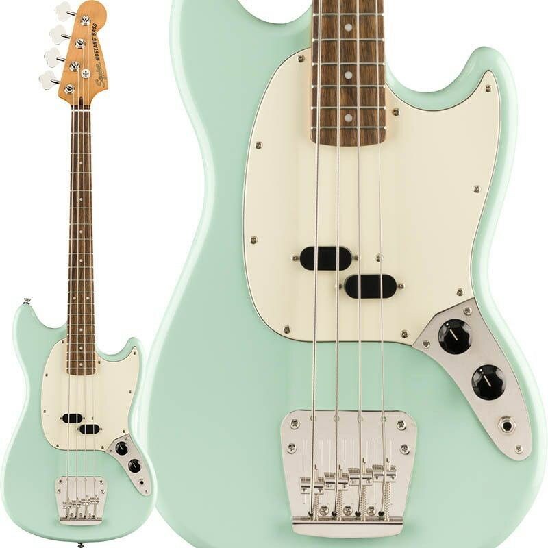 楽器種別：新品Squier by Fender/新品 商品一覧＞＞ベース【40，000円〜80，000円】 商品一覧＞＞エレキベース/ミニベース/Squier by Fender 商品一覧＞＞当店のベースは、出荷前に専門スタッフが検品・調整しているので安心です！Squier by Fender Classic Vibe '60s Mustang Bass (Surf Green)商品説明Classic Vibe SeriesClassic Vibe ‘60s Mustang Bassは、60年代に登場したのMustang Bassを讃えるモデルです。フェンダーが開発したアルニコスプリットコイルピックアップを搭載し、コンパクトながらもスケール感のあるオーセンティックなMustang Bassトーンを奏でます。ナロートールフレットを装備した9.5インチラジアス指板のCネックシェイプなど、本格的なMustang Bassのプレイアビリティをお楽しみいただけます。ヘッドやネックは60年代のMustang Bassにインスパイアされた仕上げとなっており、威厳と風格に満ちています。※画像はサンプルです。製品の特性上、杢目や色合いは1本ごとで異なります。商品詳細Body: NatoBody Finish: Gloss PolyurethaneBody Shape: Mustang(R) BassNeck: MapleNeck Finish: Tinted Gloss UrethaneNeck Shape: C ShapeScale: 30 (762 mm)Fingerboard: Indian LaurelRadius: 9.5 (241 mm)Number of Frets: 20Frets Size: Narrow TallNut Material: BoneNut Width: 1.5 (38.1 mm)Position Inlay: White Pearloid DotTruss Rod: Head AdjustMiddle Pickup: Fender(R) Designed Alnico Split-CoilControls: Master Volume， Master TonePickup Configuration: Split Single CoilBridge: 4-Saddle Mustang(R) Bass Strings-Through-BodyHardware Finish: NickelTuning Machine: Vintage-StylePickguard: 4-Ply TortoiseshellControl Knobs: Black Vintage-StyleStrings: Nickel Plated Steel (.045-.105 Gauges)ソフトケース付属イケベカテゴリ_ベース_エレキベース_ミニベース_Squier by Fender_新品 SW_Squier by Fender_新品 JAN:0885978064809 登録日:2020/03/24 エレキベース スクワイアー スクワイヤー スクワイア スクワイヤー フェンダー