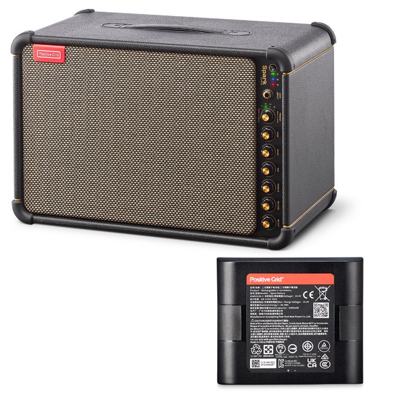 楽器種別：新品Positive Grid/新品 商品一覧＞＞ギターアンプ・ベースアンプ【65，000円〜130，000円】 商品一覧＞＞ギターアンプ/コンボ/ソリッドステート/Positive Grid 商品一覧＞＞安心してお買い物頂けるよう、ミニアンプもコンボアンプも丁寧梱包でお届けします！Positive Grid Spark LIVE 【Spark Battery セット】（ポジティブ ポジティヴ グリッド）商品説明Spark LIVE + Spark Battery セット！Spark LIVEにSpark Batteryを使えば、路上でのライブパフォーマンスなど、電源のない環境であってもどこでも演奏が可能です！1回の充電で最大8時間演奏が行なえます。■Spark LIVEこの1台でライブができる！ギターアンプを超えた4チャンネル・マルチ・アンプ一つの筐体にギターアンプ、ベースアンプ、マイクプリ、エフェクト、ミキサーを搭載。4チャンネルのアンプ兼PAシステムとしてライブに特化した、150Wの出力を誇る究極のギターアンプです。-ギターアンプとして150Wの出力を誇るSpark LIVEはギターアンプとしてライブ演奏やステージでの使用において十分な音量感を得られます。また、アンプシュミレーターとして数々の受賞歴のあるBIASトーン・エンジンを搭載しているのでアンプ、エフェクターの種類の豊富さと、比類なきサウンドクオリティーを提供します。-ストリートライブにもSpark LIVEは、ストリート、野外、そして小規模なライブにおいて魔法のような存在です。150Wの迫力ある出力で、どんな場所でも一瞬でライブステージへと変貌します。さらに、マイク接続も可能で、リバーブなど歌声に必要なエフェクトも完備しています。Bluetooth(R)スピーカーとしても活用可能なので、楽曲を流しながらの演奏や歌唱が可能。まさに、そこは最高のステージとなります。-PAスピーカーとしてPAスピーカーとしてSpark LIVEは、標準的な35mm PAモニタースタンドに簡単にマウントでき、優れたPAスピーカーとしての魅力を兼ね備えています。これにより、常設のスピーカーとしてだけでなく、音楽イベント、プレゼンテーション、パーティーなど、あらゆるシーンで活躍します。また、2台のSpark LIVEをリンクして同時にコントロールすることも可能です。-オールインワンのアンプ最先端の音響技術によって推進されるSpark LIVEはドラムとの演奏にも十分な音量を備えたパワフルかつコンパクトな4チャンネル・スマートアンプ＆PAシステムです。そして頑丈なボディーに更にバッテリー駆動(別売)が可能です。・ギター・ベースアンプ・アンプ：150 W・マイク入力・鍵盤用ステレオ/モノ入力・ラインアウト搭載・モバイル・デバイスの充電用USBポート・有線MIDIコントローラー用に2系統のMIDI入出力・PAシステム・4チャンネル・Sparkアプリでミキサーを搭載・充電式バッテリー Spark Batteryを購入でどこでも演奏が可能(駆動最大8時間)・Sparkアプリと完全に統合された新しいマルチタブ機能・Spark LIVEを縦置き、横置きしても自動でサウンドを調整するGセンサー・ジャイロスコープ内蔵・様々な環境にフィットしやすいマルチ・アングル・スタンド内蔵・35mmの標準PAスタンド・マウントを内蔵■Spark BatterySpark LIVE用充電式バッテリーこのSpark LIVE用充電式バッテリーを使用すれば、路上でのライブパフォーマンスなど、電源のない環境であってもどこでも演奏が可能です。Spark Batteryは1回の充電で最大8時間演奏が行なえます。電源：AC 100-240Vバッテリータイプ：6，000mAh充電式リチウム電池バッテリー駆動：最大8時間(中音量時)充電時間：3時間互換性：Spark LIVE内容物一覧：-Spark Battery-安全説明カードサイズ：長さ86×幅74×高さ48.7mm重量：480gイケベカテゴリ_ギターアンプ・ベースアンプ_ギターアンプ_コンボ_ソリッドステート_Positive Grid_新品 SW_Positive Grid_新品 登録日:2024/04/17 ギターアンプ ポジティブグリッド