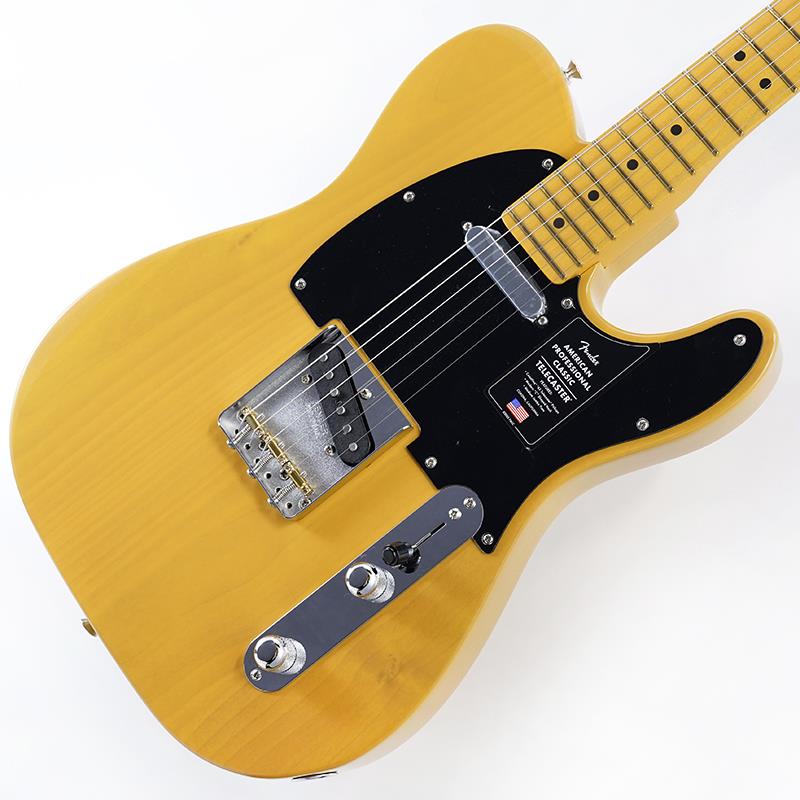 楽器種別：新品Fender USA/American Professional 商品一覧＞＞Fender USA/新品 商品一覧＞＞エレキギター【150，000円〜290，000円】 商品一覧＞＞TLタイプ/Fender USA 商品一覧＞＞当店のギターは、出荷前に専門スタッフが検品・調整しているので安心です！Fender USA American Professional Classic Telecaster (Butterscotch Blonde/Maple)商品説明American Professional Classic SeriesAmerican Professional Classic Telecasterは、ヴィンテージの魅力とモダンなパフォーマンスが完璧に融合したギターです。ヴィンテージにインスパイアされたCoastline ’63 Telecasterピックアップを搭載し、パンチと煌めきに満ちた、深みのあるトーンを奏でます。洗練されたModern Cシェイプネックは、快適な演奏性を提供し、Fender Staggered ClassicGearチューナーは、クラシックなルックスと正確なチューニング安定性を両立しています。カスタムフェードのヴィンテージ仕上げや、フェンダーらしいクラシックな塗装をラインナップ。サウンドだけでなく、見た目の美しさにもこだわりました。American Professional Classic Telecasterは、フェンダー黄金期の魂を受け継ぎながら、現代のプレイヤーのために進化したモデルです。※画像はサンプルです。製品の特性上、杢目、色合いは個体ごとに異なります。ギグバッグ付属商品詳細Series: American Professional ClassicBody Material: AlderBody Finish: Gloss UrethaneNeck: Maple or Rosewood， Modern CNeck Finish: Satin Urethane with Gloss HeadstockFingerboard: Rosewood or Maple， 9.5 (241 mm)Frets: 22， Medium JumboPosition Inlays: White or Black DotNut (Material/Width): Synthetic Bone， 1.685 (42.8 mm)Tuning Machines: Fender ClassicGear StaggeredScale Length: 25.5 (64.77 cm)Bridge: 3-Saddle Vintage-Style Strings-Through-Body Tele with Slotted Brass Barrel SaddlesPickguard: 3-Ply Black or 1-Ply Black or 4-Ply Tortioseshell or 3-Ply Mint GreenPickups:Coastline ‘63 Single-Coil Telecaster (Bridge)Coastline ‘63 Single-Coil Telecaster (Neck)Pickup Switching: 3-Position Toggle:Position 1. Bridge PickupPosition 2. Bridge and Middle PickupsPosition 3. Middle PickupControls: Master Volume， Master Greasebucket Tone Circuit (Rolls Off Highs without Adding Bass)Control Knobs: Chrome DomeHardware Finish: Nickel/ChromeStrings: Fender USA 250L Nickel Plated Steel (.009-.042 Gauges)， PN0730250403Case/Gig Bag: Included: Deluxe Gig Bagイケベカテゴリ_エレキギター_TLタイプ_Fender USA_American Professional_新品 SW_Fender USA_新品 JAN:0885978610228 登録日:2025/10/15 エレキギター フェンダー ふぇんだー フェンダーUSA