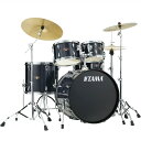 楽器種別：新品ドラムセット/TAMA 商品一覧＞＞ドラムセット【65，000円〜125，000円】 商品一覧＞＞安心してお買い物頂けるよう、スネアもシンバルも丁寧梱包でお届けします！TAMA Imperialstar 22 バスドラムキット シンバル付きセット / ヘアライン・ブラック [IP52H6RC-HBK] 【お取り寄せ品】商品説明【New Imperialstar - affordable all in one Drum Set】[Imperialstar]「これからドラムを始める方に、使いやすく、耐久性に優れたドラムセットを提供すること」。そのために、これまで培ってきたドラム生産や開発のノウハウを詰め込み、かつエントリークラスのセットとしてお求めやすい価格を実現したのが、このImperialstar（インペリアルスター）ドラムセットです。IP52H6RCは、スタンダードなサイズの22 口径バスドラムセットに、10 と12 口径のタムタムをセットアップ。12 と13 口径のタムタムと比較してもチューニングが容易で、音程の高低さがより明瞭になることでフィルインでのフレーズに表情をつけやすい組み合わせです。シンバルはTAMAオリジナルのエントリー・グレードのブラスシンバルが付属。16 クラッシュ、20 ライド、14 ハイハットをパッケージしています。これらのドラム、シンバルをセットアップするためのハードウェア（スタンド）、ドラムペダル、そしてドラムスローンも含むオールインワンセットになっています。●All Poplar Shells (6ply / 8mm)強いアタックと暖かいサウンドを兼ね備えたトーンが魅力のポプラシェルを採用。シェルフィニッシュは木目調のカバリング「コーヒー・チーク・ラップ」を含む4色からお選び頂けます。●Bearing Edgeドラムにおいてベアリングエッジの形状はサウンドを左右する重要な要素の1つ。Imperialstarでは上位機種と同じエッジ形状を採用することで、音抜けの良い、クリアなサウンドを実現します。●Accu-Tune Bass Drum Hoops軽量でありながら抜群の耐久性を誇る、FRP（強化プラスティック）製のバスドラムフープ。安定したチューニングとバスドラムのサウンドを引き締める効果があります。フックレス構造で、ヘッドの交換もスピーディに行えます。●Spur Bracketsバスドラムを支えるスパー・ブラケットには、上級機種と同じ調整方式を採用した、ダイキャスト製ブラケットを装備。確実な固定力と耐久性を実現します。●Double Tom Holder (MTH600)タムタムの固定方式には、上級機種にも採用されているオムニボール方式を採用。無段階調整による微妙なセッティングポジションを実現すると共に、高い固定力も実現しています。●Drum Heads打面ヘッドには厚めのクリアヘッドを採用し、より高い耐久性を実現しました。また、バスドラムヘッドにはリングミュートを装備し、低音のフォーカスされたサウンドが得られます。●Imperialstar Hardwareドラムセット付属のスタンドは、ドラムスローンを除き3脚部がダブルレッグ仕様となっており、シンプルながらも高い安定性を実現しています。ハイハットスタンドにはツインペダル（セットには付属しません）のセッティングの際に便利なSwivel Foot機構を搭載。また、IP58H6（RC）モデルのスネアスタンドには、バスドラムのサイズに合わせてスネアをより低くセット出来るモデルを採用しています。●Drum Pedal & Throne付属のIRON COBRA200シングルペダルは、フラットなデザインのフットボードと、安定した素直な踏み心地が特徴です。付属のデュアルサイドビーターは、通常はフェルト面を、メッシュヘッドに交換した際は樹脂面でヒットするように調整してください。付属のスローンは13 径のラウンドシートで、安定性に優れたダブルステー構造の3脚部を持つモデルです。●TAMA Rhythm Mate Cymbalsシンバル付きセットには、ブラス製のTAMAオリジナルのエントリーモデル・シンバルが付属します。※各シンバルは若干小さいサイズとなります。（ハイハット：約13.5 、クラッシュ：約15.5 、ライド：約19.25 ）商品詳細＜IP52H6RC セット内容＞バスドラム：22×18 w/タムホルダーマウントタムタム：10×7タムタム：12×8フロアタム：16×14スネア：14×5ダブルタムホルダー（MTH600）ドラムスローン（HT25）ドラムペダル（HP200P）ストレート・シンバルスタンドブーム・シンバルスタンドスネア・スタンドハイハット・シンバルスタンドシンバル：TAMA Rhythm Mate ブラスシンバル（14 ハイハット、16 クラッシュ、20 ライド）＜カラー＞ヘアライン・ブラック（HBK）※本モデルは、上記セット内容のみでの販売のみとなります。ドラム単品、ハードウェア単体（MTH600、HT25、HP200Pを除く）、シンバル単体での販売は行いませんのでご了承ください。イケベカテゴリ_ドラム_ドラムセット_TAMA_新品 JAN:4549763314895 登録日:2022/04/21 ドラムセット ドラムキット タマ