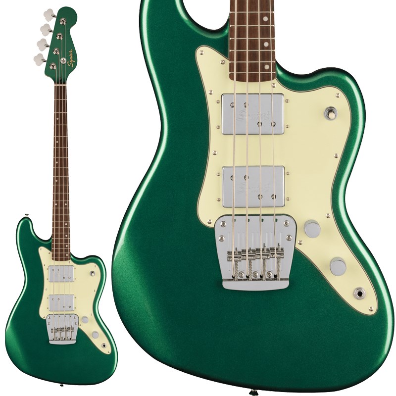 楽器種別：新品エレキベース/Squier by Fender 商品一覧＞＞エレキベース【45，000円〜90，000円】 商品一覧＞＞当店のベースは、出荷前に専門スタッフが検品・調整しているので安心です！Squier by Fender Paranormal Rascal Bass HH (Sherwood Green/Laurel Fingerboard)商品説明Paranormal Rascal Bass HHは、1960年代のエキセントリックなFender(R)ベースモデルの特徴を融合した、いわば『ベスト・ヒット・コレクション』で、エレクトリックベースの基本デザインを大胆に書き換えたものです。Fender Bass VIモデルのオフセットボディに、Fender Coronado Bassのユニークなヘッドシェイプ、Mustang(R) Bassのストリングスルーボディブリッジ、そしてパンチのあるFender Design Wide Rangeハムバッカー2基に、3ウェイスイッチングといった様々な特徴を組み合わせたこのベースは、それぞれの個性が乗数的に影響し合い、唯一無二の個性を生み出したモデルです。また、演奏しやすい30インチのショートスケール、スリムで演奏性の高いCシェイプネック、グロスネックフィニッシュなど、プレイヤーに優しいディテールが散りばめられています。商品詳細Body Material: PoplarBody Finish: Gloss PolyurethaneNeck: Maple， C ShapeNeck Finish: Gloss UrethaneFingerboard: Laurel， 9.5 (241 mm)Frets: 21， Narrow TallPosition Inlays: Offset Pearloid Dot (Laurel)Nut (Material/Width): Synthetic Bone， 1.5 (38.1 mm)Tuning Machines: Vintage-StyleScale Length: 30 (762 mm)Bridge: 4-Saddle Mustang(R) Bass Strings-Through-BodyPickguard: 3-Ply Mint Green (546)， 4-Ply Tortoiseshell (556)， 4-Ply White Pearloid (565)Pickups: Fender(R) Designed Wide-Range Bass Humbucking (Bridge)， (Middle)， Fender(R) Designed Wide-Range Bass Humbucking (Neck)Pickup Switching: 3-Position Toggle: Position 1. Bridge Pickup， Position 2. Bridge And Neck Pickups， Position 3. Neck PickupControls: Master Volume， Master ToneControl Knobs: Knurled Flat-TopHardware Finish: ChromeStrings: Nickel Plated Steel (.045-.105 Gauges)ソフトケース付属イケベカテゴリ_ベース_エレキベース_Squier by Fender_新品 JAN:0717669815554 登録日:2023/07/12 エレキベース スクワイアー スクワイヤー スクワイア スクワイヤー フェンダー