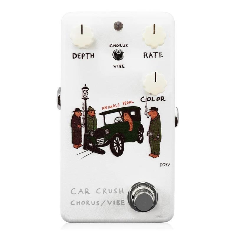 楽器種別：新品Animals Pedal/新品 商品一覧＞＞エフェクター【5，000円〜20，000円】 商品一覧＞＞ギター用エフェクター/モジュレーション系/コーラス/Animals Pedal 商品一覧＞＞安心してお買い物頂けるよう、コンパクトもマルチも丁寧梱包でお届けします！Animals Pedal Car Crush Chorus/Vibe(コーラス/ビブラート)商品説明60年代末期の混沌とした世界情勢の中生まれたサイケデリックなサウンド。その音色を支えた、日本生まれの唯一無二なモジュレーションエフェクトがあります。音がねじれながらうねるようなサウンド。重みのあるトーンが回転しながら風を切るように揺れる。当時はほとんど名前も知られていなかった、ミステリアスなボックスが発するその音色は、今でも神とさえ言われる左利きのギタリストのサウンドをさらに神格化しました。ユニ・ヴァイブ。その機材は、そう呼ばれました。オリジナルモデルは現在も世界中のアーティストが探し求めています。Animals Pedal Car Crush Chorus/Vibeは、そんなヴィンテージモジュレーションサウンドをシンプルに作るためのコーラス/ヴィブラートペダルです。新しくなったCar Crush Chorus/Vibeは従来よりも電池交換を容易にしながら、より手前にフットスイッチを配置して演奏性を高めました。また、Animals Pedalならではの美しいペダルデザインをさらにより美しく載せることができるようになりました。サウンドや機能面では大きな違いはありませんが、音色全体のレンジが広げられ、より多くのアンプやギターで最高のサウンドが作れるように微調整されました。クラシカルな歪み系エフェクトと組み合わせれば60年代末期の熱狂が甦ります。高価で入手困難なオリジナルモデルとは違い、コンパクトでシンプル、扱いやすくどこにでも気軽に持ち歩いて、ヴァイブサウンドを楽しむことが出来ます。クラシックなトーンばかりではなく、例えば幻想的な広がりのリバーブ系エフェクト等と組み合わせても、また新たなサウンドが生まれます。3つのコントロールノブとトグルスイッチのコンパクトペダルで、あの音色を体験してみましょう。●コントロールDEPTH：揺れの深さを調整します。RATE：揺れのスピードを調整します。COLOR：周波数レスポンスを微調整し、音色をコントロールします。CHORUS-VIBE：コーラスとヴァイブのエフェクトを選択します。Car Crush Chorus/Vibeはトゥルーバイパスフットスイッチを採用し、9V電池、またはスタンダードなセンターマイナスDC9Vアダプターで駆動します。消費電流：5.5mAインプットインピーダンス：500kアウトプットインピーダンス：10k※電池をご使用になる際、エフェクターを保管する時は電池の消耗を抑えるためにインプットジャックからプラグを抜いておいてください。また、長期間ご使用にならない際は電池を外して保管してください。サイズ(WxDxH)：64 x 112 x 50mm (突起含む)重量：390g【Animals Pedal】足元に置かれるペダルにもとことんこだわりたい。Animals Pedalは、スタンダード、かつ本格的なエフェクターを制作しています。シンプルな操作と分かりやすい効果で、初めてのエフェクターとしても安心してお使いいただけます。【Specs】種類：コーラス、トレモロ/ヴィブラート（ギター用）アダプター：9Vセンターマイナス電池駆動：9V電池コントロール：DEPTH、RATE、COLOR、CHORUS-VIBEスイッチイケベカテゴリ_エフェクター_ギター用エフェクター_モジュレーション系_コーラス_Animals Pedal_新品 SW_Animals Pedal_新品 JAN:4562459897120 登録日:2026/05/26 エフェクター コンパクトエフェクター ストンプボックス