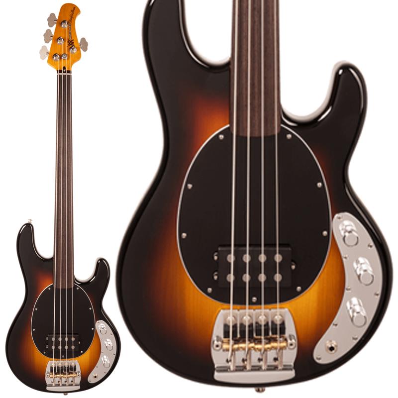 楽器種別：新品MUSICMAN/StingRay Collection 商品一覧＞＞MUSICMAN/新品 商品一覧＞＞ベース【440，000円〜830，000円】 商品一覧＞＞エレキベース/MMタイプ/MUSICMAN 商品一覧＞＞当店のベースは、出荷前に専門スタッフが検品・調整しているので安心です！MUSICMAN PINO PALLADINO StingRay Bass (79 Burst / Fretless)商品説明世界的ベーシスト、Pino Palladino氏シグネチャーのスティングレイが登場。Pino Palladino Signature StingRay Bassは、歴史に残る最も影響力のあるベーシスト、ピノ・パラディーノ氏の象徴的なトーンと演奏感を捉えています。氏の持つオリジナル1979年製フレットレスStingRayにインスパイアされたこのシグネチャーモデルは、フレッテッドとフレットレスの2本で展開され、どちらも氏の独特のトーンと演奏性を再現しています。'79 Burstフィニッシュのポプラボディ、ダークティンテッドメイプルネックに薄いローズウッド指板、そして氏のオリジナルベースの形状を反映したユニークな左右非対称のネックカーブが特徴です。ネックの低音側に向かうにつれて力強いVシェイプになっていき、高音側に向かうにつれて丸みを帯びたCシェイプへと変化。指先でのより正確な演奏体験を実現します。ピックアップは70年代後半のレシピに基づいて本機のために設計され、短めのポールピースを採用。熟成された回路の温かみとキャラクターを再現するようにボイシングされたプリアンプと完璧に調和します。2EQのプリアンプは、当時の仕様を正確に再現した部品とCTSポット（本人と同じ1Mではなく500Kのトレブルポット）を備えた手作業で半田付けされた回路基板で、本人の弾き込まれたプリアンプのトーンを再現するように調整されています。ブリッジサドルには真鍮、ナットはNUBONEを採用。幅 1.686（42.8mm）の丁寧に手作業で成形された Graphtec Nubone ナットは本人の改造を再現し、トーン、音量、倍音を強化。マテリアル・エレクトロニクス・ハードウェアが三位一体となって彼の象徴的なトーンを演出します。弦はフレッテッドモデルには豊かで力強いトーンを実現する「Pino Signature Smoothie Flats」、フレットレスモデルには滑らかで表現力豊かなスライドを実現するカスタムゲージの「Ernie Ball Slinky Nickel Wound」が張られています。極上のサウンドと演奏性を体感できる1本、是非ともお見逃しなく。※画像はサンプルです。製品の特性上、杢目・色合いは1本1本異なります。商品詳細Body Wood：PoplarBody Finish：High Gloss PolyesterBody Colors：79 BurstScale Length：34Neck Radius：7.5Frets：Unlined Neck Width：1.686 at Nut; 2.458 at HeelNeck Wood：MapleFingerboard：RosewoodFret Markers： N/A Neck Finish：PolyesterNeck Colors：Dark Orange TintTuning Machines：Schaller BassBridge：Pre-EB Geometry Music Man(R) Chrome Plated， Steel Bridge Plate with Brass Saddles and Stainless Steel Spring MutesPickguard：3 ply Black/White/BlackTruss Rod：Traditional Bullet Nut at Headstock， Walnut Skunk Stripe on back of neckNeck Attachment：3-Bolt， Pino Palladino Signature Neck PlateControls：2-band active preamp， 25k Volume; 500k Treble and 100k BassPickups：Late 70's voiced Music Man humbucker with pole pieces that sit flushStrings：36w， 55w， 65w， 90w Custom Gauge Ernie Ball Nickelwound MONOセミハードケース付属イケベカテゴリ_ベース_エレキベース_MMタイプ_MUSICMAN_StingRay Collection_新品 SW_MUSICMAN_新品 JAN:0749699126133 登録日:2025/10/28 エレキベース ミュージックマン スティングレイ