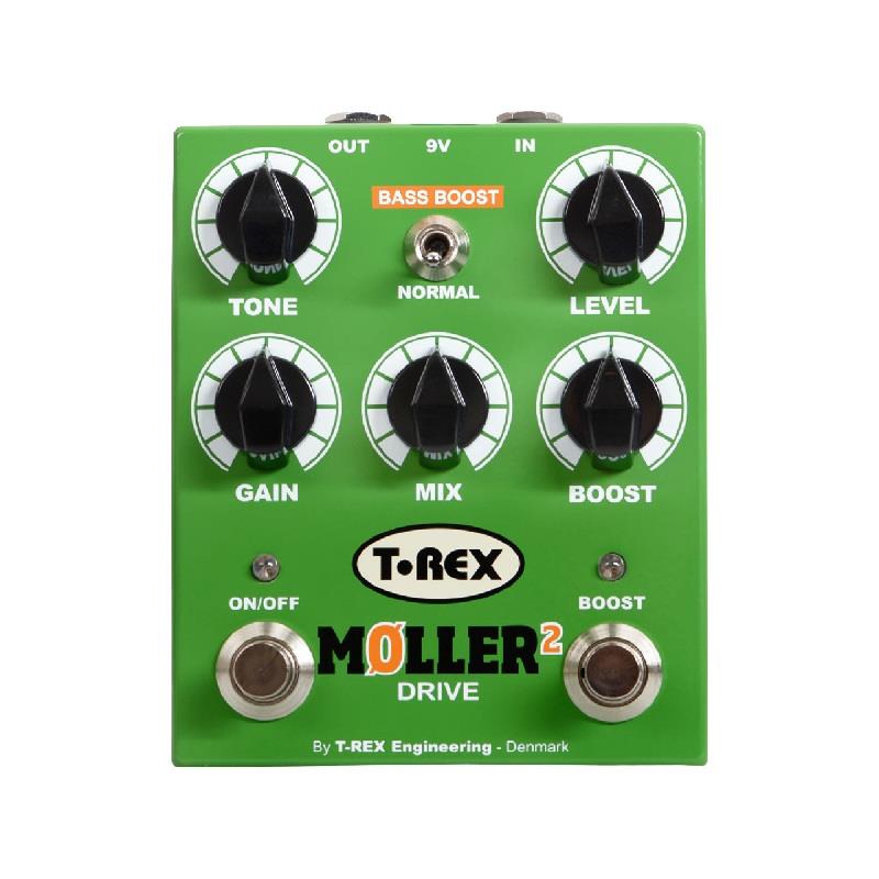 楽器種別：新品T-REX/新品 商品一覧＞＞エフェクター【10，000円〜25，000円】 商品一覧＞＞ギター用エフェクター/歪み系/オーバードライブ/T-REX 商品一覧＞＞安心してお買い物頂けるよう、コンパクトもマルチも丁寧梱包でお届けします！T-REX MOLLER 2　Overdrive / Booster（オーバードライブ）商品説明独立したBOOSTスイッチとベースブースト機能を搭載したクラシックオーバードライブペダル。MOLLER 2は人気のあった初代MOLLERオーバードライブをベースに、新たな機能を搭載して進化したクラシックスタイルのオーバードライブ/ブースターペダルです。初代MOLLERオーバードライブは、T-REX史上最も人気があったペダルであり、この名称はオリジナルペダルをデザインしたデンマークのギタリスト Knud Moller氏にちなんで名付けられました。 クラシックでブルージーなサウンドと使い勝手の良さはあらゆるギタリストに愛されました。MOLLER 2はそんなMOLLERオーバードライブをベースに、よりモダンに使いやすく進化しています。 ピッキングに繊細に反応するダイナミクスを持っているため、最大GAINでもヴィンテージチューブアンプを最大音量で鳴らしたような素晴らしいサウンドを提供します。BASS BOOSTスイッチを使用すれば、低音域をさらに増幅することができ、サウンドにパンチを与えることができます。独立した最大20dBのクリーンブースト回路は、ギターソロなどに最適です。 POSTブーストのため、サウンドのゲインはそのままに音量とプレセンスだけを持ち上げてくれます。主な特徴・ブルージーでクラシックなオーバードライブ・豊かでダイナミックなトーン・サウンドに輪郭を与えるクリーンミックスノブ・最大20dBのポストブーストが可能な独立したブースター・低音域を強調するためのBASS BOOST スイッチ商品詳細INPUTインピーダンス：500 kΩOUTPUTインピーダンス：1 kΩ電源：9 VDC センターマイナス (電源アダプター別売、9V電池駆動可能)消費電流：16 mA外部端子：INPUT(6.3mm TS)， OUTPUT(6.3mm TS)， DC IN(5.5mm x 2.1mm)外形寸法（高さ x 幅 x 奥行き）：55 x 100 x 120（mm）※ノブ、スイッチ含む重量：345 gイケベカテゴリ_エフェクター_ギター用エフェクター_歪み系_オーバードライブ_T-REX_新品 SW_T-REX_新品 JAN:0811059010342 登録日:2026/01/03 エフェクター コンパクトエフェクター ストンプボックス Tレックス