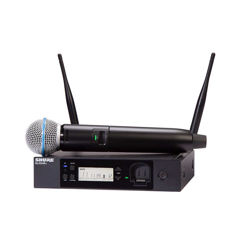楽器種別：新品SHURE/新品 商品一覧＞＞レコーディング【80，000円〜155，000円】 商品一覧＞＞マイク/ワイヤレスマイク/SHURE 商品一覧＞＞パワーレックは、専門スタッフに気軽に相談できる渋谷発のDTM・レコーディング機材専門フロアです。SHURE GLXD24R+J/B58-Z2(お取り寄せ商品)商品説明★GLX-D24R+/BETA58Aハーフラック型型受信機付ボーカル・ワイヤレスシステム■収録内容・GLX-D4R+ハーフラック型受信機・GLX-D2+/BETA 58Aハンドヘルド型送信機・マイクホルダー・キャリングケース・SB904リチウムイオン充電池・PS43J ACアダプター・ハードウェアキット・リバースSMA同軸ケーブル(約55cm) x2・1/2波長アンテナ x2・アンテナバルクヘッドアダプター x2・ラックマウント金具（短）x1・ラックマウント金具（長）x1・連結プレート x1・ゴム脚-----GLX-D24R+/BETA 58Aハーフラック型受信機付ボーカル・ワイヤレスシステムは、リードボーカル用に最適化され、精密なエンジニアリングが施された業界標準のBETA 58Aマイクヘッドを採用しており、透明感のある素晴らしいデジタル音声を提供します。GLX-D2+/BETA 58Aハンドヘルド型送信機およびGLX-D4R+ハーフラック型受信機で構成されています。2.4GHz周波数帯で稼働し、複雑な操作を必要とせずに優れたデジタルオーディオの品質を実現します。別売のフリケンシーマネージャーと組み合わせることで、最大9台（最適条件下では11台）まで設置が可能。信頼性の高いRF性能、アンテナ分配、自動周波数管理を実現します。●GLX-D4R+ ハーフラック型受信機GLX-D4R+は、優れたオーディオと安定したパフォーマンスを提供するハーフラック型受信機です。フリケンシーマネージャーと組み合わせることで、最大9台（最適条件下では11台）まで設置が可能。信頼性の高いRF性能、アンテナ分配、自動周波数管理を実現します。複雑な操作を必要とせず、ワイヤレス接続できます。・安定したRFパフォーマンス・LCD画面ステータスディスプレイ:・リアルタイムの電池駆動時間を時間および分単位で表示・遠隔調整可能な送信機ゲインコントロール・ShureのGLX-D+送信機用リチウムイオン充電池の充電ポートを内蔵・XLR および6.3mm出力コネクター・堅牢なメタルケース※第一世代のGLX-D送信機との互換性はございません。●GLX-D2+/BETA 58A ハンドヘルド型送信機リードボーカル用に最適化され、精密なエンジニアリングが施されたBETA 58Aマイクヘッドを搭載したGLX-D2+/BETA 58Aは、デジタルの明瞭性と高い信頼性を備えたハンドヘルド型送信機です。・GLX-D+デジタルワイヤレス受信機に自動的にリンクしてシームレスに周波数を変更・Shure独自のリチウムイオン充電池により、最大17時間の連続使用が可能・リードボーカル用に最適化され、精密なエンジニアリングが施された業界標準のBETA 58Aマイクヘッド・到達距離： 屋内：通常の使用時に最大30m、最良の環境下で最大60m 屋外：通常の使用時に最大20m、最良の環境下で最大50m※第一世代のGLX-D受信機との互換性はございません。イケベカテゴリ_レコーディング_マイク_ワイヤレスマイク_SHURE_新品 SW_SHURE_新品 JAN:0042406723152 登録日:2023/03/17 ワイヤレスマイク シュア シュアー