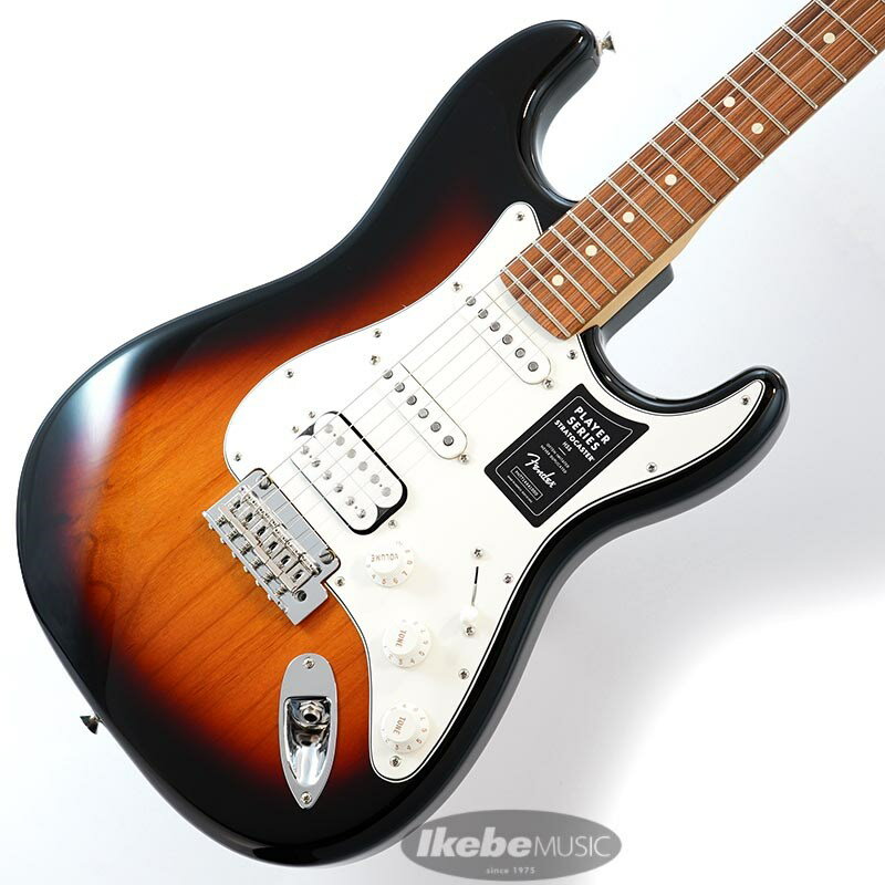 楽器種別：新品エレキギター/Fender MEX 商品一覧＞＞エレキギター/Fender MEX/Player 商品一覧＞＞エレキギター【65，000円〜130，000円】 商品一覧＞＞当店のギターは、出荷前に専門スタッフが検品・調整しているので安心です！Fender MEX Player Stratocaster HSS (3-Color Sunburst/Pau Ferro) [Made In Mexico]商品説明Fender Player SeriesStratocaster の印象的なサウンドは、フェンダーの看板的な特徴のひとつです。鳴りの良いハイエンド、パンチの効いたミッド、力強いローエンドといったクラシックサウンドに、クリスタルクリアなアーティキュレーションを加えた、フレキシブルなサウンドのPlayer Stratocaster HSSは、正統的なフェンダーのフィーリングとスタイルを持つギターです。あらゆるスタイルに対応する多様性を備え、どのような音楽的ビジョンも叶えてくれます。独自のサウンドを作り出すためのパーフェクトなプラットフォームといえます。伝統を重んじながら革新的なスピリットを維持する Playerシリーズのハムバッカーブリッジピックアップは、力強くウォームなサウンドで、ミドルとネックピックアップに採用されたシングルコイルStratocasterピックアップが、モダンなエッジを効かせたクリスピーでアーティキュレートな本格的フェンダートーンを実現します。スムーズなフィニッシュで弾きやすいモダンCシェイプのメイプルネックは、あらゆるプレイスタイルにフィットします。モダンな 9.5インチラジアスのフィンガーボードに打ち込まれたミディアムジャンボフレットは22フレットに拡張され、さまざまな音楽的表現を可能としています。ポストとの摩擦を軽減するデザインにアップデートされた2ポイントトレモロが、スムーズな弾き心地を実現すると同時に、チューニングの安定性を格段に高めました。さらに、マスターボリュームとトーンコントロール、 5Wayピックアップスイッチ、3層ピックガード、シンセティックボーンナット、デュアルウィングストリングツリー、シールドチューニングマシン、F の刻印入りの4ボルトのネックプレートが、本物のフェンダーを象徴しています。Player Stratocaster HSSは、自分だけのトーンを手に入れ、新しい何かを生み出すのに最適なギターです。※画像はサンプルとなります。Series: PlayerBody Material: AlderBody Finish: Gloss PolyesterNeck: Maple， Modern CNeck Finish: Satin Urethane Finish on Back of Neck with Gloss Urethane Headstock Face (Pau Ferro)， Satin Urethane Finish on Back， Gloss Urethane Finish on Front (Maple)Fingerboard: Maple or Pau Ferro， 9.5 Radius (241 mm)Frets: 22， Medium JumboPosition Inlays: Black Dots (Maple)， White Dots (Pau Ferro)Nut (Material/Width): Synthetic Bone， 1.650 (42 mm)Tuning Machines: Standard Cast/SealedScale Length: 25.5 (648 mm)Bridge: 2-Point Synchronized Tremolo with Bent Steel SaddlesPickguard: 3-Ply ParchmentPickups: Player Series Alnico 2 Humbucking(Bridge)Player Series Alnico 5 Strat Single-Coil (Middle/Neck)Pickup Switching:5-Position Blade: Postion 1. Bridge Humbucking Pickup; Position 2. Middle Pickup and Inner Coil of Humbucker; Position 3. Middle Pickup; Position 4. Neck and Middle Pickup; Position 5. Neck PickupControls: Master Volume， Tone 1. (Neck/Middle Pickups)， Tone 2. (Bridge Pickup)Control Knobs: Parchment PlasticHardware Finish: Nickel/ChromeStrings: Fender USA， NPS， (.009-.042 Gauges)ソフトケース付属イケベカテゴリ_ギター_エレキギター_Fender MEX_Player_新品 JAN:0885978910953 登録日:2018/06/19 エレキギター フェンダー ふぇんだー フェンダーMEX フェンダーメキシコ