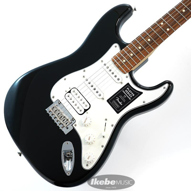 楽器種別：新品エレキギター/Fender MEX 商品一覧＞＞エレキギター/Fender MEX/Player 商品一覧＞＞エレキギター【65，000円〜130，000円】 商品一覧＞＞当店のギターは、出荷前に専門スタッフが検品・調整しているので安心です！Fender MEX Player Stratocaster HSS (Black/Pau Ferro) [Made In Mexico]商品説明Fender Player SeriesStratocaster の印象的なサウンドは、フェンダーの看板的な特徴のひとつです。鳴りの良いハイエンド、パンチの効いたミッド、力強いローエンドといったクラシックサウンドに、クリスタルクリアなアーティキュレーションを加えた、フレキシブルなサウンドのPlayer Stratocaster HSSは、正統的なフェンダーのフィーリングとスタイルを持つギターです。あらゆるスタイルに対応する多様性を備え、どのような音楽的ビジョンも叶えてくれます。独自のサウンドを作り出すためのパーフェクトなプラットフォームといえます。伝統を重んじながら革新的なスピリットを維持する Playerシリーズのハムバッカーブリッジピックアップは、力強くウォームなサウンドで、ミドルとネックピックアップに採用されたシングルコイルStratocasterピックアップが、モダンなエッジを効かせたクリスピーでアーティキュレートな本格的フェンダートーンを実現します。スムーズなフィニッシュで弾きやすいモダンCシェイプのメイプルネックは、あらゆるプレイスタイルにフィットします。モダンな 9.5インチラジアスのフィンガーボードに打ち込まれたミディアムジャンボフレットは22フレットに拡張され、さまざまな音楽的表現を可能としています。ポストとの摩擦を軽減するデザインにアップデートされた2ポイントトレモロが、スムーズな弾き心地を実現すると同時に、チューニングの安定性を格段に高めました。さらに、マスターボリュームとトーンコントロール、 5Wayピックアップスイッチ、3層ピックガード、シンセティックボーンナット、デュアルウィングストリングツリー、シールドチューニングマシン、F の刻印入りの4ボルトのネックプレートが、本物のフェンダーを象徴しています。Player Stratocaster HSSは、自分だけのトーンを手に入れ、新しい何かを生み出すのに最適なギターです。※画像はサンプルとなります。Series: PlayerBody Material: AlderBody Finish: Gloss PolyesterNeck: Maple， Modern CNeck Finish: Satin Urethane Finish on Back of Neck with Gloss Urethane Headstock Face (Pau Ferro)， Satin Urethane Finish on Back， Gloss Urethane Finish on Front (Maple)Fingerboard: Maple or Pau Ferro， 9.5 Radius (241 mm)Frets: 22， Medium JumboPosition Inlays: Black Dots (Maple)， White Dots (Pau Ferro)Nut (Material/Width): Synthetic Bone， 1.650 (42 mm)Tuning Machines: Standard Cast/SealedScale Length: 25.5 (648 mm)Bridge: 2-Point Synchronized Tremolo with Bent Steel SaddlesPickguard: 3-Ply ParchmentPickups: Player Series Alnico 2 Humbucking(Bridge)Player Series Alnico 5 Strat Single-Coil (Middle/Neck)Pickup Switching:5-Position Blade: Postion 1. Bridge Humbucking Pickup; Position 2. Middle Pickup and Inner Coil of Humbucker; Position 3. Middle Pickup; Position 4. Neck and Middle Pickup; Position 5. Neck PickupControls: Master Volume， Tone 1. (Neck/Middle Pickups)， Tone 2. (Bridge Pickup)Control Knobs: Parchment PlasticHardware Finish: Nickel/ChromeStrings: Fender USA， NPS， (.009-.042 Gauges)ソフトケース付属イケベカテゴリ_ギター_エレキギター_Fender MEX_Player_新品 JAN:0885978909759 登録日:2018/06/19 エレキギター フェンダー ふぇんだー フェンダーMEX フェンダーメキシコ