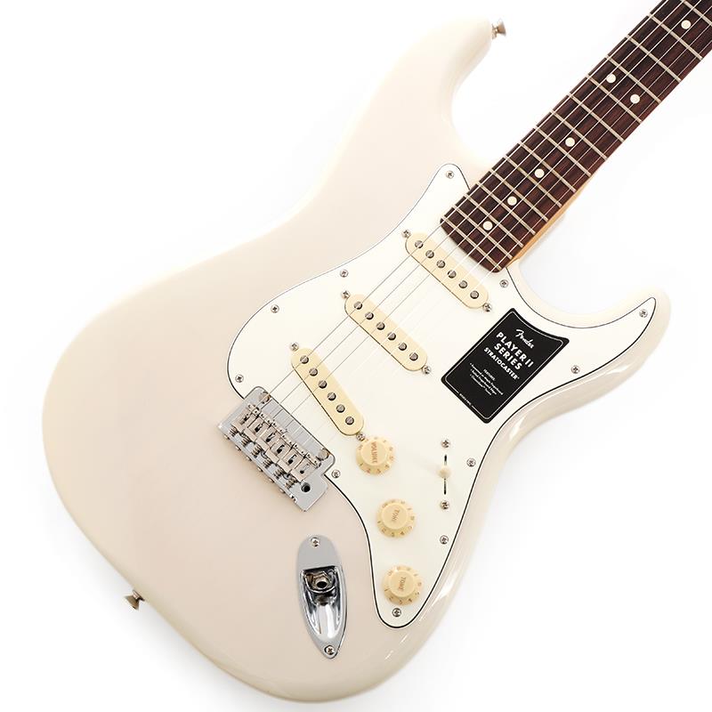 楽器種別：アウトレットFender MEX/Player 商品一覧＞＞Fender MEX/アウトレット 商品一覧＞＞エレキギター【65，000円〜125，000円】 商品一覧＞＞STタイプ/Fender MEX 商品一覧＞＞当店のギターは、出荷前に専門スタッフが検品・調整しているので安心です！Fender MEX Player II Stratocaster (White Blonde/Rosewood) [Chambered Body] 【特価】商品説明本数限定特価品！！Player II SeriesPlayer IIシリーズは、フェンダーの伝統と進化を兼ね備え、フェンダーのDNAを持つアイコニックなサウンドとスタイルを提供します。現代のあらゆるプレイヤーのライブステージやスタジオワークに必要とされる汎用性の高い仕様を持ち、プレイヤーの演奏にインスピレーションを与える現代的なアップデートが施されています。また、本シリーズは、音楽に本気で取り組むプレイヤーも満足する製品ラインナップを取り揃え、これらを手頃な価格で実現しています。Player II Stratocasterは、時代を超越したフェンダーの魅力を放ちながらも、その中身は現代プレイヤー向けにデザインされています。Modern Cシェイプのネックバックにはシルキーなサテンウレタンフィニッシュが施されており、丁寧にロールオフされた指板エッジと22本のミディアムジャンボフレットを採用した9.5インチラジアスのスラブローズウッドまたはメイプル指板が、ネック全長にわたり快適なプレイアビリティを提供します。アルダーボディ、チェンバードアッシュボディ、チェンバードマホガニーボディのトーンウッドオプションが用意されたPlayer II Stratocasterは、伝統的なフェンダーフィニッシュ、またはフェンダーのカラーアーカイブから発掘され、本シリーズで初採用となる新フィニッシュなど、幅広いカラーの選択肢をご用意しています。Player Series Alnico V Single-Coil Stratピックアップからはクリスタルのように澄み渡ったハイエンド、音楽的なミッドレンジ、そしてタイトなローエンドが得られます。5ウェイブレードスイッチにより、多彩なサウンド設計が可能です。2点支持トレモロと、ClassicGearチューニングマシンによりチューニングの安定性とより豊かな表現力が確保され、無限のサウンドの可能性を追求できる柔軟性を備えています。Player IIシリーズ製品は、フェンダーならではのルックス、トーン、フィーリングを備え、自分だけの個性的なサウンドを作り上げるのに最適な仕様でまとめ上げられています。※画像はサンプルです。製品の特性上、杢目、色合は個体ごとに異なります。ソフトケース付属商品詳細Body Material: Chambered AshBody Finish: Gloss PolyesterNeck: Maple， Modern CNeck Finish: Satin Urethane Finish on Back of Neck with Gloss Urethane Headstock Face or Satin Urethane Finish on Back， Gloss Urethane Finish on FrontFingerboard: Maple or Slab Rosewood， 9.5 (241 mm)Frets: 22， Medium JumboPosition Inlays: Black Dot (Maple)， White Dot (Slab Rosewood)Nut (Material/Width): Synthetic Bone， 1.650 (42 mm)Tuning Machines: Fender ClassicGearScale Length: 25.5 (64.77 cm)Bridge: 2-Point Synchronized Tremolo with Bent Steel SaddlesPickguard: 3-Ply Black/White/Black or 3-Ply ParchmentPickups:Player Series Alnico 5 Strat Single-Coil (Bridge)Player Series Alnico 5 Strat Single-Coil (Middle)Player Series Alnico 5 Strat Single-Coil (Neck)Pickup Switching: 5-Position Blade:Position 1. Bridge PickupPosition 2. Bridge and Middle PickupPosition 3. Middle PickupPosition 4. Middle and Neck PickupPosition 5. Neck PickupControls: Master Volume， Tone 1. (Neck/Middle Pickups)， Tone 2. (Bridge Pickup)Control Knobs: Aged White PlasticHardware Finish: Nickel/ChromeStrings: Fender USA 250L Nickel Plated Steel (.009-.042 Gauges)， PN 0730250403イケベカテゴリ_エレキギター_STタイプ_Fender MEX_Player_アウトレット SW_Fender MEX_アウトレット JAN:0885978109357 登録日:2026/06/22 エレキギター フェンダー ふぇんだー フェンダーMEX フェンダーメキシコ