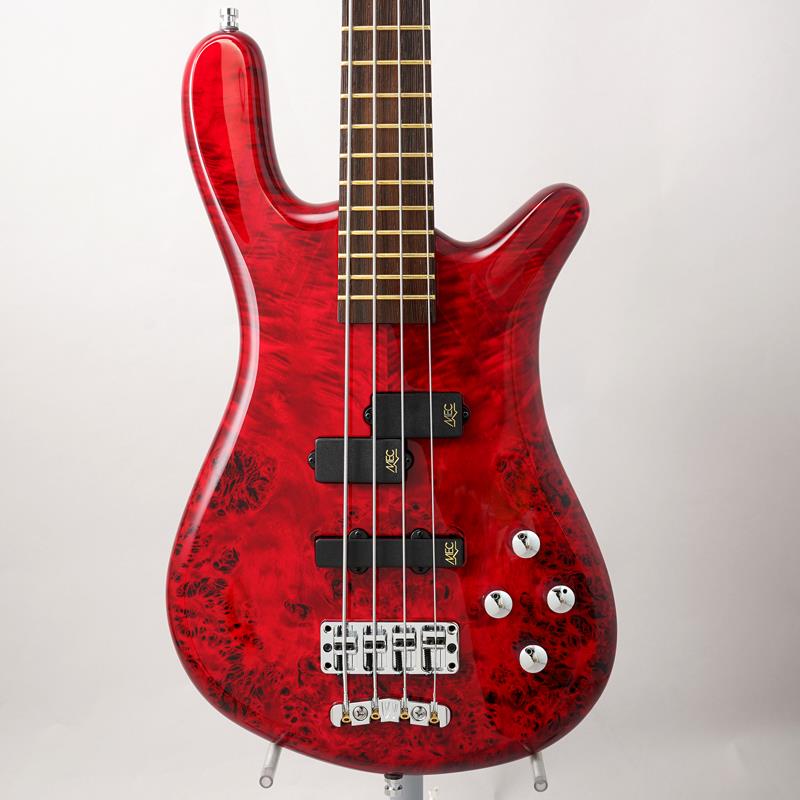 楽器種別：新品Warwick/Streamer 商品一覧＞＞Warwick/新品 商品一覧＞＞ベース【430，000円〜805，000円】 商品一覧＞＞エレキベース/小型ボディ・多フレット/Warwick 商品一覧＞＞当店のベースは、出荷前に専門スタッフが検品・調整しているので安心です！Warwick Pro Series Streamer LX 4st Birdseye Poplar Top (Dark Bleached Red TP HP) [Ikebe 50th Anniversary Special Edition] #013960商品説明【イケベ楽器店創業50周年モデル】イケベスタッフがドイツ工場にて木材をセレクト＆オーダーした「バーズアイポプラ」トップのスペシャルエディション！Warwick× イケベの長年の信頼関係を元に、50周年特別企画として実現したスペシャルエディションモデル。国内初のショップオーダーによるプロシリーズ（ドイツ製）モデルとなります。Warwickの礎を築いた代表格モデルを網羅する、ドイツ製レギュラーシリーズであるプロシリーズ。通常はカスタムスペックは受注不可の本シリーズですが、ドイツ本国での直接のディスカッション/材選定、そしてなによりもハンス・ピーター会長/二コラ新社長を含む現地スタッフ＆国内代理店との長年の強いパートナーシップから実現した、「レギュラー価格帯でありながら、ショップオーダーらしい個性を活かしたスペック」を持ったイケベ渾身のモデルです。ベーシックとしたのは、ブランドの代表格ストリーマーシリーズのスタイルはそのままに、ボルトオン仕様とすることによりコストパフォーマンスに長けたモデルとなるLX。ラウンドした小ぶりなボディにより、奏法を問わず高い演奏性を誇る人気モデルです。オヴァンコール/ウエンジという代名詞ともいえるエキゾチックウッドを採用した硬質なネックに、MECピックアップ、ヘヴィー＆タイトなセパレートブリッジ、効きの良い2バンドEQ等、ハイミッドのアタックが効いたワーウィックらしい良い意味でのクセの部分と、ライブ/REC問わず対応可能な扱いやすさを共存させた定番スペックを採用。そして何よりも強い個性を放つのはボディからくるそのルックス。生き物のような蠢くコブを持つ「バーズアイポプラ」をボディトップに、またその木目を最大限活かすマッチングを過去の膨大なアーカイブからセレクトした、カタログ外の重厚なカラーリングを採用しました。通常モデルにはない個性的なルックスに仕上げつつも、従来のクオリティはそのまま（むしろ限定生産の為か、気合の入った作りが感じとれます）で、Warwickならではの個性溢れるサウンドをお楽しみ頂けます。もちろん重量、木目、質感など、ドイツ現地工場にて膨大な木材ストックの中からイケベスタッフが1枚1枚丁寧にセレクトいたしました。ボディ材によるルックス面での個体のオリジナリティも非常に強く、シリーズ生産ながら「世界に1本のベース」を強く感じて頂ける仕様に仕上がっています。かねてからのWarwickとの強い信頼関係と、イケベ50周年という特別な機会により実現したスペシャルモデル、是非ご体感ください。商品詳細Machineheads : Warwick Machine HeadsNut : Just-A-Nut III TedurNeck Wood : Ovangkol neckFretboard : Wenge fingerboardFluorescent Side Dot : Fluorescent Side DotsFingerboard Radius : 20 (508 mm)Scale length : 34 / 864 mm (long scale)Width Nut : 38，5 mm / 1.5Width 12th fret : 54，0 mm / 2.1Width 24th fret : 62，1 mm / 2.4Fret quantity material and size : 24 Jumbo Bronze (extra hard) Frets (Width: 2.9 mm / Height: 1.3 mm)Frets : IFT - Invisible Fretwork TechnologyBody Shape : Curved Body ShapeBodywood (Topwood / Backwood) : Hand Selected Birdseye Poplar / Alder backPickups : Active MEC P/J pickupsElectronic : Active MEC 2-way electronicsPot layout : Volume (P/P) / balance / bass / trebleBridge system : Warwick 2-piece solid brass 3D bridgeStrap system : Warwick Security LocksConstruction : Bolt-OnHardware colour : ChromeColor : Dark Bleached Red Transparent High Polishギグケース付属イケベカテゴリ_ベース_エレキベース_小型ボディ・多フレット_Warwick_Streamer_新品 SW_Warwick_新品 JAN:4033685542776 登録日:2026/05/02 エレキベース ワーウィック ストリーマー