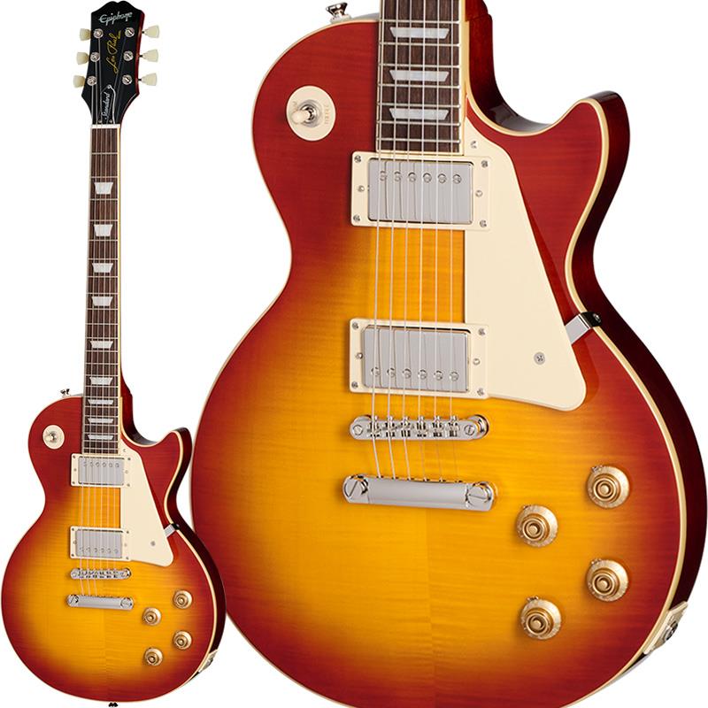 楽器種別：新品Epiphone/レスポール 商品一覧＞＞Epiphone/新品 商品一覧＞＞エレキギター【50，000円〜105，000円】 商品一覧＞＞レスポールタイプ/Epiphone 商品一覧＞＞当店のギターは、出荷前に専門スタッフが検品・調整しているので安心です！Epiphone Les Paul Standard '50s Figured (Washed Cherry Sunburst)商品説明A 50s Classic， RebornEpiphone Les Paul Standard '50sは、EpiphoneInspired by Gibsonコレクションを代表する1本です。1950年代製のレスポールのフィーリングとトーンが見事なまでに再現されています。エピフォンとレス・ポール氏（偉大なギタリスト〜ミュージシャンであり発明家！！）の長い友情関係は1940年にまで遡ります。若きレス・ポール氏は、当時マンハッタンにあったエピフォン工房で夜な夜な試作を重ね、世界初のソリッドボディ・エレクトリックギターのひとつと言われるthe Logを作り上げました。そしてthe Logでの成果が後々、今日も多くのギタープレイヤーにとって最上のエレクトリックギターとして垂涎の的である、レスポール・モデルの開発・誕生へと反映されていったのです。ボディ・トップにはメイプルが貼られ、上面にはAAA グレードのフレイム・メイプル化粧板があしらわれています。1959ラウンド・ミディアム・Cシェイプのネックにはバインディングが巻かれロング・ネック・テノン方式でボディにジョイントされています。ローレル指板にはクラシカルなディッシュ・インレイが施され、22フレット仕様のミディアム・ジャンボ・フレットを採用。カラマズー・ヘッドストックにはヴィンテージ・デラックス・チューナーを搭載し、電装系には定評ある2基のProbuckerハムバッカー・ピックアップ、ダイヤル・ポインタ付きのゴールド・トップハット・ノブを採用。Graph Techナット、CTSポット、往時の製法に則った配線など、拘りの仕様群により魅力が一層高められています。Epiphoneプレミアム・ギグバッグが付属となります。※画像はサンプルです。製品の特性上、杢目、色合いは個体ごとに異なります。商品詳細BodyBody Shape: Les PaulBody Material: Okoume (Gaboon Mahogany) or Sapelli (Sapelli Mahogany)Body Top: Maple Cap with AAA Flame Maple VeneerBinding: Single Ply Cream; Top and FretboardNeckMaterial: MahoganyFingerboard Material: LaurelProfile: 1959 Rounded Medium CScale Length: 628.65 mm / 24.75 inFingerboard Radius: 304.8 mm / 12 inNumber Of Frets: 22Frets: Medium JumboNut Material: Graph TechNut Width: 43.0 mm / 1.692 inJoint: Glued In， Set Neck; Long TenonHardwareFinish: NickelTuner Plating: NickelBridge: Epiphone LockTone Tune-O-MaticTailpiece: Epiphone LockTone Stop BarTuning Machines: Epiphone Vintage DeluxeTrussRod: Dual ActionTruss Rod Cover: 2-ply Black Bell; StandardPickup Covers: NickelElectronicsNeck Pickup: Epiphone Probucker 1Bridge Pickup: Epiphone Probucker 2Controls: 2 Volume， 2 Tone; CTS Potentiometers and 50s WiringPickup Selector: 3-way Toggleギグケース付属イケベカテゴリ_エレキギター_レスポールタイプ_Epiphone_レスポール_新品 SW_Epiphone_新品 JAN:4570156004017 登録日:2025/10/06 エレキギター エピフォン レスポール