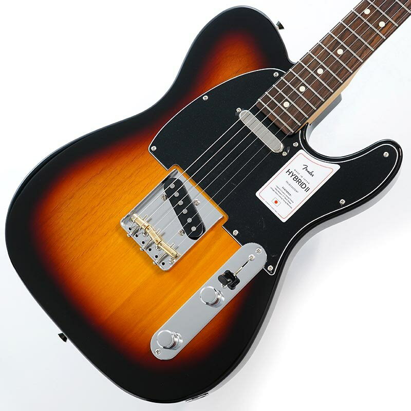 楽器種別：新品エレキギター/Fender Made in Japan 商品一覧＞＞エレキギター/Fender Made in Japan/Hybrid II Telecaster 商品一覧＞＞エレキギター【85，000円〜160，000円】 商品一覧＞＞当店のギターは、出荷前に専門スタッフが検品・調整しているので安心です！Fender Made in Japan Made in Japan Hybrid II Telecaster (3-Color Sunburst/Rosewood)商品説明Fender Made in Japan Hybrid II SeriesMade in Japan Hybrid IIは、ヴィンテージなルックスはそのままに、プレイヤーや音楽のジャンルを選ばないオールマイティーなモダンスペックを盛り込んだ、まさに「ハイブリッド」と呼ぶにふさわしいシリーズです。 リズム/リード問わず、どのギタリストやベーシストにもフィットする演奏性と楽器のトーンを兼ね備えた製品を、世界的にファンの多いMade in Japanで実現しました。Hybrid II Telecasterは、定評あるアルダーボディに新設計のHybrid II Custom Voiced Single Coilピックアップを装備し、ヴィンテージスタイルのスランテッドブラスサドル仕様のブリッジを搭載。ヴィンテージロッキングチューナー、サテンフィニッシュのネック、Modern Cシェイプに9.5インチラジアスの指板とナロートールフレットがスムーズなプレイヤビリティを提供します。※画像はサンプルです。製品の特性上、杢目、色合いは1本1本異なります。商品詳細Series: Made in Japan Hybrid IIBody Material: AlderBody Finish: Gloss PolyurethaneNeck: Maple， Modern CNeck Finish: Satin Urethane Finish on Back， Gloss Urethane Finish on FrontFingerboard: Maple or Rosewood， 9.5 (241 mm)Frets: 22， Narrow TallPosition Inlays: Black Dot (Maple)， White Dot (Rosewood)Nut (Material/Width): Bone， 1.650 (42 mm)Tuning Machines: Vintage-Style LockingScale Length: 25.5 (648 mm)Bridge: 3-Saddle Vintage-Style Strings-Through-Body Tele with Slanted Brass Barrel SaddlesPickguard: 3-Ply Black (300， 307， 316， 367)， 3-Ply Eggshell (300， 306， 380)， 3-Ply Mint Green (318)Pickups: Hybrid II Custom Voiced Single Coil Telecaster (Bridge)， Hybrid II Custom Voiced Single Coil Telecaster (Neck)Pickup Switching: 4-Position BladePosition 1. Bridge PickupPosition 2. Bridge and Neck PickupsPosition 3. Neck PickupControls: Master Volume， Master ToneControl Knobs: Knurled Flat-TopHardware Finish: Nickel/ChromeStrings: Nickel Plated Steel (.009-.042 Gauges)ギグケース付属イケベカテゴリ_ギター_エレキギター_Fender Made in Japan_Hybrid II Telecaster_新品 JAN:0885978544561 登録日:2022/05/24 エレキギター フェンダー ふぇんだー フェンダージャパン フェンジャパ フェンダーJ テレキャスター テレキャス