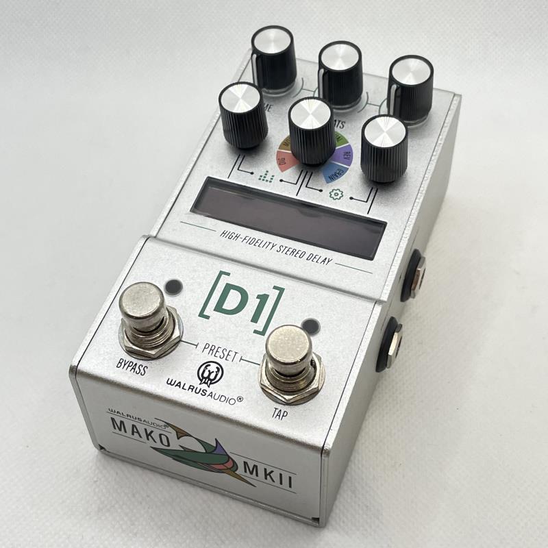 楽器種別：ユーズドWALRUS AUDIO/ユーズド 商品一覧＞＞エフェクター【30，000円〜70，000円】 商品一覧＞＞ギター用エフェクター/空間系/ディレイ/WALRUS AUDIO 商品一覧＞＞安心してお買い物頂けるよう、コンパクトもマルチも丁寧梱包でお届けします！WALRUS AUDIO USED 中古 MAKO MKII D1商品説明超高機能ディレイペダルが大きく進化D1 MKII は，Hi-Fi、多機能なオールインワンディレイペダルです。6 つのアルゴリズム (デジタル、モッド、ビンテージ、デュアル、リバース、グレイン) を備えており、夢のような奇妙なものからリズミカルでクリアなもの、温かみのあるアナログサウンドまで、インスピレーションあふれるディレイトレイルを作成できます。----------------------------------------------------------・電源：9VDC センターマイナス（アダプター専用）300mA minimum【New Features】・まったく新しいGRAINディレイプログラムを追加した 6 つのたディレイアルゴリズム・ユーザーが BPM を制御できるディスプレイ表示・最大 128 個のプリセット・再設計されたデュアル モード（各チャンネルに独自のタップ分割を設定できます）・6 つの波形 (正弦波、矩形波、三角波、ランプ波、逆ランプ波、ランダム) でディレイ トレイルにモジュレーションを追加。・ナビゲーションメニュー画面で、セカンダリコントロールと BPM を簡単に調整、プリセットにアクセス可能。・調整やプリセットの管理がしやすい OLED ディスプレイ。商品詳細コンディション：使用に問題なし要了承箇所：なし付属品：箱保証：保証なし現状販売イケベカテゴリ_エフェクター_ギター用エフェクター_空間系_ディレイ_WALRUS AUDIO_ユーズド SW_WALRUS AUDIO_ユーズド JAN:2500070835796 登録日:2026/07/05 エフェクター コンパクトエフェクター ストンプボックス ウォルラスオーディオ ウォルラス