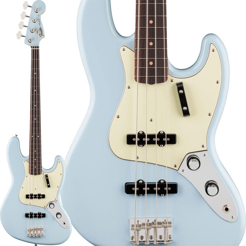 楽器種別：新品Fender MEX/Vintera 商品一覧＞＞Fender MEX/新品 商品一覧＞＞ベース【130，000円〜250，000円】 商品一覧＞＞エレキベース/JBタイプ/Fender MEX 商品一覧＞＞当店のベースは、出荷前に専門スタッフが検品・調整しているので安心です！Fender MEX 【入荷待ち、ご予約受付中】 Vintera III Early '60s Jazz Bass (Sonic Blue/Rosewood)商品説明Vintera IIIシリーズは、50年代、60年代、70年代の象徴的なFenderギターのルックス、フィール、そしてトーンを忠実に再現した、細部までこだわったヴィンテージ復刻モデルをラインナップしています。Vintera III Early '60s Jazz Bassは、アルダーボディにローズウッド指板のメイプルネックを組み合わせ、パンチとクリアな明瞭度を備えた、紛れもないフェンダーサウンドを生み出します。オーセンティックな60年代初期のCシェイプネックは、手に自然に馴染む、どこか懐かしい弾き心地を提供。7.25インチラジアス指板とヴィンテージトールフレットが、抜群の快適性と優れた演奏性を実現します。サウンドの要となるピックアップには、丁寧に作り込まれた60年代初期仕様のヴィンテージスタイルシングルコイルを2基搭載し、Fenderサウンドを確立した粒立ちの良いパンチのあるウッディなトーンを余すことなく表現します。その他、堅牢なイントネーションと優れたサスティンを実現するヴィンテージスタイルの4サドルブリッジ、高いチューニング精度を実現するヴィンテージスタイルチューニングマシンを備えています。Vintera IIIに注ぎ込められた細部のすべてがFenderの歴史を語り、本格的なヴィンテージスピリットと伝説的なサウンドを提供します。※画像はサンプルです。製品の特性上、木目・色合いは1本1本異なります。商品詳細Body Material: AlderBody Finish: Gloss PolyesterNeck: Maple， Early '60s CNeck Finish: Gloss UrethaneFingerboard: Slab Rosewood， 7.25inch (184.1 mm)Frets: 20， Vintage TallPosition Inlays: Clay Dot (Slab Rosewood)Nut (Material/Width): Bone， 1.5inch (38.1 mm)Tuning Machines: Vintage Style ReverseScale Length: 34inch (864 mm)Bridge: 4-Saddle Vintage-Style with Threaded Steel SaddlesPickguard: 3-Ply Mint Green (372， 378)， 4-Ply Tortoiseshell (305)Pickups: Vintage-Style Early '60s Single-Coil Jazz Bass (Bridge)， Vintage-Style Early '60s Single-Coil Jazz Bass (Middle)Pickup Switching: NoneControls: Stacked Concentric Controls Volume 1. (Neck Pickup)， Tone 1. (Neck Pickup)， Volume 2. (Bridge Pickup)， Tone 2. (Bridge Pickup)Control Knobs: Knurled Chrome/Black ConcentricHardware Finish: Nickel/ChromeStrings: Fender USA 7250M Nickel Plated Steel (.045-.105 Gauges)， PN 0737250406Deluxe Gig Bag付属イケベカテゴリ_ベース_エレキベース_JBタイプ_Fender MEX_Vintera_新品 SW_Fender MEX_新品 JAN:0197955148175 登録日:2026/04/14 エレキベース フェンダー ふぇんだー フェンダーメキシコ フェンダーMEX