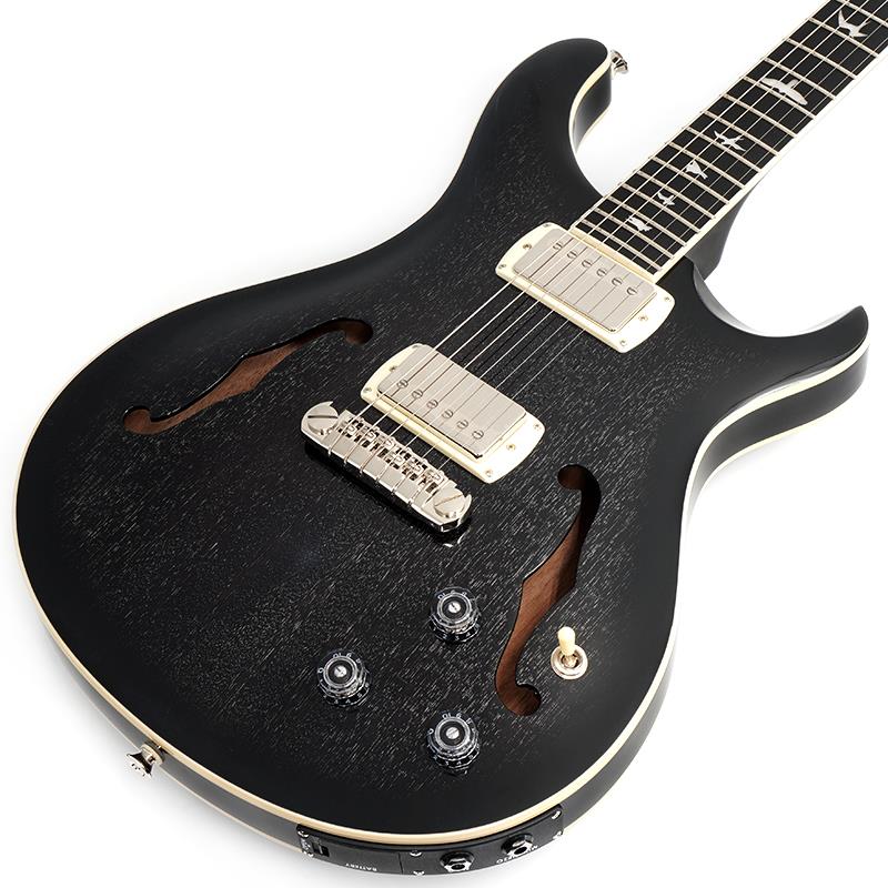 楽器種別：新品P.R.S./PRS SE SERIES 商品一覧＞＞P.R.S./新品 商品一覧＞＞エレキギター【135，000円〜260，000円】 商品一覧＞＞その他/P.R.S. 商品一覧＞＞当店のギターは、出荷前に専門スタッフが検品・調整しているので安心です！P.R.S. SE Hollowbody Standard Piezo (Dog Hair Smokeburst)商品説明このたび、PRSではSE Hollowbodyシリーズにおけるボディ構造のアップデートを行いました。従来の木材を曲げてミドル材を成形していた製法から、新しく単板のマホガニーから削り出す製法に切り替えたことで、馴染みのあるPRSのボディ・シェイプとなります。この製造方法を導入することにより、ヴィンテージ・サンバーストなどのこれまで実現できなかったカラー・フィニッシュが可能となりました。なお、SE Hollowbody IIのトップとバックに関しては、従来と同じ高い剛性を誇る5プライのラミネート・メイプルとなります。SE Hollowbody Standardは、オールマホガニー構造の採用を継続しつつ、この新しい製法で作られます。Warmth and ResonanceSE Hollowbody Standard Piezoは、オール・マホガニー・ボディにホロウ構造を採用し、芳醇なサステインとウォームかつ倍音豊かなサウンドを生み出すモデルです。本モデルは、22フレットのWide Fatネック、ボーン・ナット、そしてPRSオリジナルのアジャスタブル・ピエゾ・ストップテイル・ブリッジの仕様に加え、58/15 LT S ピックアップとL.R. Baggs/PRS Piezoシステムの搭載により、1本のギターでエレクトリックとアコースティックの両方のサウンドを自在に使い分けることができます。マグネット・ピックアップとピエゾ・ピックアップのボリューム・ノブが2つ独立して搭載され、2系統(Mix/Piezo用とマグネット用)での出力が可能です。「Mix/Piezo」ジャックに接続し、2つのボリュームを調整することで、58/15 LT Sのピックアップのサウンドにピエゾのアコースティック・サウンドをブレンドすることができます。また、2つのアウトプット・ジャックを同時に使用し、マグネット・ピックアップをギター・アンプに、そしてピエゾのサウンドをアコースティック・アンプやDI経由でPAに送るといったセッティングも可能です。なお、マグネット・ピックアップの出力ジャックのみを使用した場合、ピエゾ・システム用のバッテリーは完全にバイパスされるため、バッテリーの残量がなくなった場合でもマグネット・ピックアップは通常どおり使用することができます。SE Hollowbody Standard Piezoは、演奏環境を問わず、あらゆるシーンでお使いいただける万能な一本です。ヴィンテージ・サウンドにインスパイアされて開発されたSE Hollowbody Standardは、22フレットのWide Fatネック、PRSアジャスタブル・ストップテイル・ブリッジ、そして58/15 LT Sピックアップと組み合わせることで、透明感を備えつつ、芯のあるバランスの取れたサウンドを創出し、ジャンルを問わずあらゆるプレイヤーのニーズに応えることができるモデルです。※画像はサンプルです。製品の特性上、杢目、色合いは個体ごとに異なります。商品詳細BODYBody Construction : HollowbodyTop Wood : MahoganyMiddle Wood : MahoganyBack Wood : MahoganyBody Binding : CreamNECKNumber of Frets : 22Scale Length : 25Neck Wood : Bound MahoganyNeck Construction : Multi-PlyTruss Rod : PRS Double-ActingNeck Shape : Wide FatNeck Depth at the 1/2 Fret : 7/8Neck Depth at the 12 1/2 Fret : 61/64Neck Width at the Nut : 1 11/16Neck Width at the Body : 2 1/4Fretboard Wood : EbonyFretboard Radius : 10Fretboard Inlay : BirdsHeadstock Logo : Signature SENECK/BODY ASSEMBLYNeck/Body Assembly Type : SetHARDWAREBridge : PRS Adjustable 'Piezo' StoptailTuners : PRS Designed TunersHardware Type : NickelNut : BoneTruss Rod Cover : HollowbodyELECTRONICSTreble Pickup : 58/15 LT SBass Pickup : 58/15 LT SControls : Magnetic Volume， Piezo Volume， and Tone Control with 3-Way Toggle Pickup Switchギグバッグ付属イケベカテゴリ_エレキギター_その他_P.R.S._PRS SE SERIES_新品 SW_P.R.S._新品 JAN:0825362244653 登録日:2025/11/20 ギター ピーアールエス エスイー