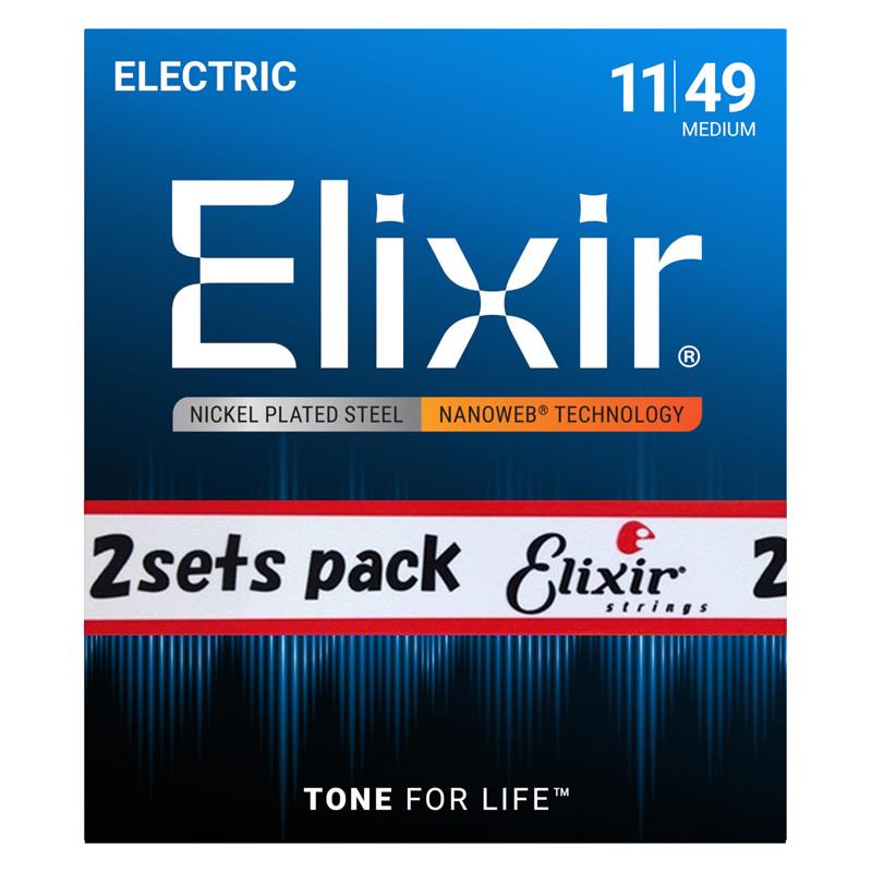 楽器種別：新品ELIXIR/新品 商品一覧＞＞楽器アクセサリ【〜5，000円】 商品一覧＞＞弦/エレキギター弦/ELIXIR 商品一覧＞＞品揃え豊富な当店なら弦、パーツ、ケーブルなどのアクセサリーがまとめて揃います！ELIXIR Electric Nickel Plated Steel with NANOWEB Coating 2SET PACK #12102 (Medium/11-49)商品説明Electric Guitar Strings with ultra-thin NANOWEB coatingエレキ弦 NANOWEBコーティングは、従来のエレキ弦と変わらない存在感、迫力、細やかな表現を提供しながら、従来のエレキ弦とは比較にならない音質の長寿命を提供するエリクサーエレキ弦の定番です。・巻き弦をすっぽりと覆う唯一のコーティング技術が、巻き線の隙間に汚れが入り込むのを防ぐ・他のコーティング／ノンコーティング弦と比べて高音質・長寿命・弾きたいと思った時にいつでも演奏が可能・滑らかな弾き心地で演奏性が向上・フィンガーノイズが減り、ライヴ、レコーディングのどちらにも最適・耐腐食加工を施したAnti-Rustプレーン弦を採用し、1セットすべての弦で長寿命を実現・交換の頻度が減り、その分演奏に集中できる※こちらは2セットパックです。※パッケージデザインの変更に関しまして※2025年7月以降順次新デザインへと切り替わっており、一定期間においては新旧デザインが混在する可能性がございます。なお、いずれかをご指定いただくことはできませんので予めご了承くださいませ。商品詳細＊ゲージ:・Medium (.011/.014/.018/.028/.038/.049)イケベカテゴリ_楽器アクセサリ_弦_エレキギター弦_ELIXIR_新品 SW_ELIXIR_新品 JAN:4534853912495 登録日:2022/07/09 エレキギター弦 ギター弦 エレキ弦 エリクサー