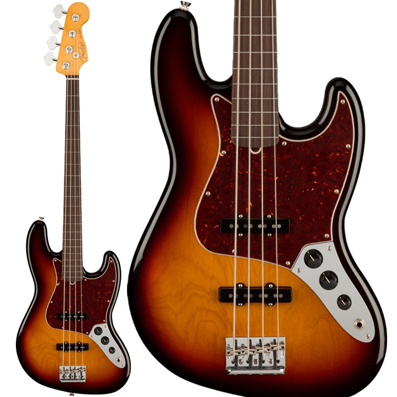楽器種別：新品エレキベース/Fender USA 商品一覧＞＞エレキベース/Fender USA/American Professional II 商品一覧＞＞エレキベース【170，000円〜325，000円】 商品一覧＞＞当店のベースは、出荷前に専門スタッフが検品・調整しているので安心です！Fender USA American Professional II Jazz Bass FRETLESS (3-Color Sunburst/Rosewood)商品説明American Professional II Jazz Bass Fretlessは、60年以上に渡る革新、インスピレーション、進化を経て、現代のプレイヤーの要求に応えます。人気のSlim Cシェイプネックは、丁寧にエッジがロールオフされ、至高の演奏体験を約束するSuper-Naturalサテン仕上げが施されています。また新たに設計されたネックヒールを採用し、快適なフィーリングとハイポジションへの容易なアクセスを実現しました。新しいV-Mod II Jazz Bass Single-Coilピックアップは、これまで以上に繊細なトーンを奏で、Jazz Bassならではのパンチとクラリティを提供します。American Professional II Jazz Bass Fretlessの手に馴染む感覚とサウンドの多様性は、手に取り、耳にした瞬間、すぐにお分かりいただけることでしょう。プロの楽器の新たなスタンダードとなるような幅広い改良が、American Professional IIシリーズには詰め込まれています。※画像はサンプルです。Body Material : AlderBody Finish : Gloss UrethaneNeck : Maple， Slim CNeck Finish : Super-Natural Satin Urethane Finish on Back of Neck with Gloss Urethane Headstock FaceFingerboard : Rosewood - 9.5 (241 mm) RadiusPosition Inlays : White Line Fret MarkersNut (Material/ Width ) : Bone， 1.5 (38.1 mm)Tuning Machines : Fender Lightweight Vintage-Style Keys with Tapered ShaftsScale Length : 34 (864 mm)Bridge : 4-Saddle HiMass Vintage (String-Through-Body or Top-load)Pickguard : 4-Ply Tortoiseshell (Olympic White， 3-Color Sunburst)， 3-Ply Black (Dark Night)Pickups : V-Mod II Single-Coil -Jazz Bass (Bridge， Middle)Controls : Volume 1. (Middle Pickup)， Volume 2. (Bridge Pickup)， Master ToneControl Knob : Black Plastic -Jazz BassHardware Finish : Nickel/ChromeStrings : Fender USA 9050L Stainless Steel Flatwound (.045-.100 Gauges) ハードケース付属イケベカテゴリ_ベース_エレキベース_Fender USA_American Professional II_新品 JAN:0885978436293 登録日:2020/10/13 エレキベース フェンダー ふぇんだー フェンダーUSA FenderUSA アメプロ アメリカンプロフェッショナル アメプロ2 アメリカンプロフェッショナル2