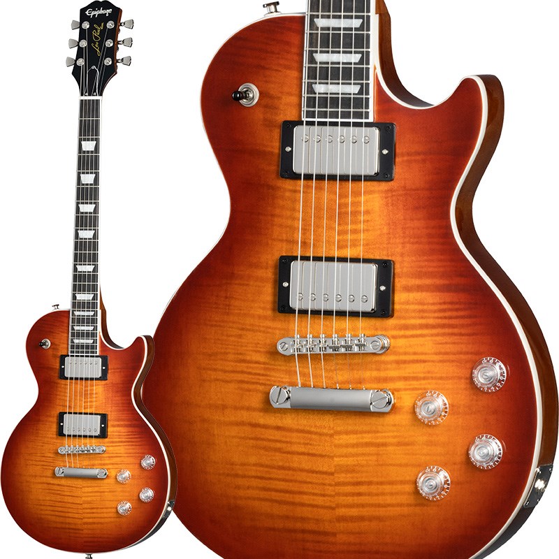 楽器種別：新品Epiphone/レスポール 商品一覧＞＞Epiphone/新品 商品一覧＞＞エレキギター【60，000円〜115，000円】 商品一覧＞＞レスポールタイプ/Epiphone 商品一覧＞＞当店のギターは、出荷前に専門スタッフが検品・調整しているので安心です！Epiphone Les Paul Modern Figured (Mojave Burst)商品説明Les Paul Modern FiguredEpiphone Inspired by Gibson Collectionから新たにリリースされるLes Paul Modern Figuredは従来のLes Paulとは一線を画す、斬新な外観とサウンドが特徴です。美しいフィギュアドトップのマホガニーボディーにはウェイトリリーフ加工が施されており軽量化を実現しています。コイルスプリット、フェーズ切り替え、トレブルブリード回路を内蔵したProBuckerピックアップ、チューリップボタン付きでギア比18:1のGroverLocking Rotomaticチューナーに加え、GraphTechナット、PosiLokストラップボタン、エボニー指板を採用しています。プレミアムギグバッグが付属します。※画像はサンプルです。製品の特性上、杢目、色合は個体ごとに異なります。商品詳細BodyShape: LesPaul ModernFiguredMaterial: MahoganyTop: MapleWeight Relief: N/ABinding: Single Ply WhiteNeckNeck: MahoganyProfile: Asymmetrical Slim TaperNut width: 43mmFingerboard: EbonyScale length: 628.65mmNumber of frets: 22Nut: Graph Tech NuBoneInlay: Les Paul Standard TrapezoidHardwareBridge: LockTone Tune-O-MaticTailpiece: Stop BarTuners: Grover Locking Rotomatic tuners with Tulip Buttons and 18:1 ratioPlating: NickelElectronicsNeck pickup: ProBucker 2 humbucker with Coil-splittingBridge pickup: ProBucker 3 humbucker with Coil-splittingControls: 2 Volume， Both with Coil-splitting and Treble Bleed， 2Tone;One with Phase SwitchPremium GigBag付属イケベカテゴリ_エレキギター_レスポールタイプ_Epiphone_レスポール_新品 SW_Epiphone_新品 JAN:4570155996719 登録日:2024/03/18 エレキギター エピフォン レスポール