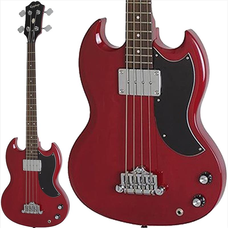 楽器種別：新品Epiphone/新品 商品一覧＞＞ベース【25，000円〜55，000円】 商品一覧＞＞エレキベース/その他ベース一般/Epiphone 商品一覧＞＞当店のベースは、出荷前に専門スタッフが検品・調整しているので安心です！Epiphone SG BASS E1 (CH) [EB-0タイプ]商品説明お手軽ショートスケールで本格サウンド！ギブソン直系ブランド「エピフォン」によるSGベース！往年の名器GIBSONのEBモデルを思い起こさせるスタイルの、Epiphoneのショートスケール・モデル。ややコンパクトにも思える独特のスタイルのボディ部は素直で暖かみのある中域を持つマホガニー材。同じくマホガニー材によるネック部は30インチのショートスケールに設定されていますので、手の小さい方にも弾き易いのではと思います。ネック寄りに配置されたピックアップにより、太くウォームな低音を出力します。アンプをややブーミーな設定にしてロックなサウンドや、指弾きで柔らかくポコンとほっとするような低音が得意なベースです。JBモデルのようなオールマイティさはありませんが、ルックスも含めて実に味わいのあるモデルと思います。ボリュームとトーンのみのシンプルなコントロール部も分かり易く嬉しいポイントですね。ベースの全長約1070mmとコンパクトで取り回しが良く、ショートスケールで左手の運指も楽ですので、手の小さい方や女性の方にもオススメです！気軽に持ち出せるベースをお探しの方にもおススメですよ！※画像はサンプルです。製品の特性上、杢目・色合いは1本1本異なります。商品詳細Body：MahoganyNeck：MahoganyNeck Joint：Bolt-OnScale：30Pickups：Sidewinder HumbuckerControls：Volume，ToneHardware：Chromeソフトケース付属イケベカテゴリ_ベース_エレキベース_その他ベース一般_Epiphone_新品 SW_Epiphone_新品 JAN:4580228714591 登録日:2021/02/03 エレキベース エピフォン