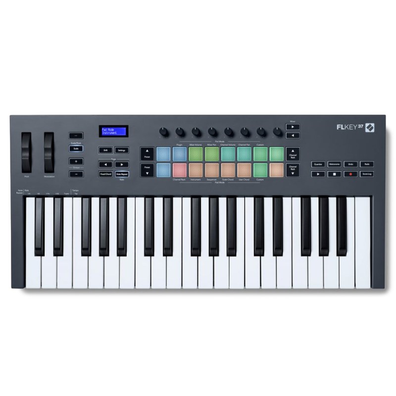 楽器種別：新品NOVATION/新品 商品一覧＞＞DTM【15，000円〜35，000円】 商品一覧＞＞MIDI関連機器/MIDIキーボード/NOVATION 商品一覧＞＞レコーディング機器買うなら、当店で！専門スタッフが迅速丁寧に対応します！NOVATION FLkey 37商品説明※最新の動作環境はメーカーサイトにてご確認の上、お求めください。-----★FL Studioのワークフロー対応に特化したMIDIキーボードDAWソフトウェアImage-Line 社FL Studioのクリエイター達と共同で開発・デザインされたFLkeyはFL Studioの主要な機能をハンズオンでコントロールし、DAWとのシームレスな統合を可能にします。ステップシーケンサーをコントロールして素早くビートを構築し、クリエイティブなスケールモードとコードモードでクリエイターのインスピレーションを形にします。プリセットやプラグインのブラウズ、パラメーター調整もマウスを使わずに手元でコントロール。 コンピューターの画面から意識を離し、音楽に集中できる環境を提供。 25 / 37両鍵盤モデル共に、強力なクリエイティブツールと革新的なデザイン、ユーザーカスタマイズ性を兼ね備え、FL Studioで高品質な音楽制作をサポートするMIDIキーボードです。FLkey37は高品質なフルサイズ鍵盤のMIDIキーボードです。 アンドゥ、リドゥ、クオンタイズ、メトロノーム、トランスポートコントロールを使って瞬時にFL Studioにアクセスできます。16パッドにユーザーが自由にコードを割り当てられるユーザーコードモードと8種類のスケールに応じた32種類のコードをパッドに呼び出すスケールコードモードの2つのコードモードを使い分けることで指一本で簡単にコードが発音可能になり、初めての方でも簡単な演奏、作曲を行うことが可能です。●novation 新コンセプトのMIDIキーボードFLKEY最大の特徴であるシーケンサーコントロールはFLkey のパッドを使用してFL Studioのステップビートを素早く入力でき、パッドのモードを使い分けて効率的にグルーブとヒューマンフィーリングを生み出すことが可能です。 チャンネルラックやFPCに直接入力したり、SliceX でのスライスをトリガーすることや正確なハイハットロールが必要な時もノートリピート機能で 簡単に実現。FLSTUDIO純正プラグインのブラウジング機能やノブの自動アサインによりスムーズなコントロールを行えます。ユーティリティーソフトウェア[Components]でのパッド、ノブカスタマイズにも対応し、それぞれのユーザーに応じたデバイスの構築を可能にします。●ミキサーコントロール8つのポットを使用してボリュームやパンの調整を行い、オートメーションを素早く正確に記録することができます。●ステップシーケンサーの制御FL Studioのステップシーケンサーをコントロールし、ハンズオンでリズムの入力を行います。●スケールモード曲に合わせてスケールを設定し、移調してもスケール内の音だけを発音します。この機能で音を外すことなく演奏することができます。●フィックスドコードモード鍵盤上で押されたコードフォームを記録し指一本で移調コードを演奏することが可能です。●パッドコントロールベロシティーに対応した16のパッドでのノート入力は勿論、FPCやSliceXをトリガーして より表現力豊かなビートやメロディーを実現します。●プラグインコントロールFLkeyの8つのポットでImage-Lineプラグインに自動的にアサインし、パラメーターを操作。自然な動きのオートメーションを記録することができます。●プリセットブラウジングImage-Lineプラグインのお気に入りのプリセットを検索できます。●カスタムモードパッドやポットにカスタムコントロールを割り当てれば、自分に適した音楽制作のワークフローをカスタマイズすることも可能です。●Componentsパッドやノブのカスタマイズやプリセットの保存が可能なユーティリティーソフトウェア。複雑な設定を視覚的に素早く行えます。＊ブラウザー版/ダウンロード版の2種類がリリースされています。●豊富なバンドルソフトウェアFLSTUDIO(Producer)6ヶ月フリートライアル / Spitfire Audio LABS Expressive Strings / XLN Audio Addictive Keys / AAS Session Bundle / Klevgrand R0Verb and DAW Cassette■Specification (FLkey37)◎Keybord : 37鍵セミウェイト標準鍵盤 / Pad : ベロシティー対応 LED パッド x16◎Control : ピッチ ， モジュレージョンホイール / コントロールノブ x8◎Button : Start / Stop / Rec / Scorelog / Quantise / Metronome / Undo / Redo / Noterepeat (Rate) / FixedChord / Octave +，- / Scale / ChannelRack -Up，Down / Page -Left，Right / Shift / Setting / Navigation◎Conection : USB-B / MIDI-IN（FLKEY37，5pinDIN /FLKEYmini miniTRS ） / Sustain / keylock◎付属品 : USB AtoB cable ◎電源 : USBバスパワー◎本体サイズ : 258mm x 555mm x 77mm ◎重量 : 2.2kgイケベカテゴリ_DTM_MIDI関連機器_MIDIキーボード_NOVATION_新品 SW_NOVATION_新品 JAN:0815301001454 登録日:2022/05/11 MIDIコントローラー