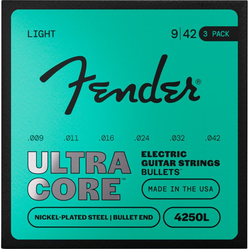 Fender USA  ULTRACORE ELECTRIC GUITAR STRINGS NICKEL PLATED STEEL BULLET END (4250L/9-42) 3 PACK (#0733250603)
