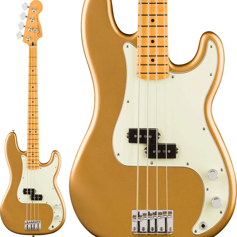 楽器種別：新品Fender MEX/Player 商品一覧＞＞Fender MEX/新品 商品一覧＞＞ベース【65，000円〜135，000円】 商品一覧＞＞エレキベース/PBタイプ/Fender MEX 商品一覧＞＞当店のベースは、出荷前に専門スタッフが検品・調整しているので安心です！Fender MEX 75th Anniversary Player II Precision Bass (Aztec Gold/Maple)商品説明プレシジョンベース生誕75周年モデル!Player II Precision Bassは、Fenderならではのアイコニックなサウンドとスタイルを受け継ぎながら、現代のプレイヤーに向けたアップデートを施したステージユースに最適なモデルです。演奏を力強く支え、さらなるインスピレーションを引き出します。Player II Precision Bassは、時代を超えて愛されるFenderの魅力を備えながら、現代のプレイヤーのニーズに応える仕様へと進化しています。ネックには、滑らかなサテンウレタンフィニッシュを施したModern Cシェイプを採用し、演奏性を追求。さらに、ロールドエッジ加工を施した9.5インチラジアスのスラブローズウッドまたはメイプル指板と、20本のミディアムジャンボフレットの組み合わせにより、快適でスムーズなフィンガリングを実現します。ボディには定番のトーンウッドであるアルダーを採用し、伝統的なFenderカラーに加え、アーカイブから復刻された新たなカラーオプションもラインアップ。Player Series Alnico V Split-Coil P Bassピックアップは、甘く伸びやかな高域、音楽的な中域、そして重厚な低域を生み出し、あらゆるジャンルに対応するサウンドを提供します。また、調整可能な4サドルブリッジ、シングルグルーブスチールサドル、オープンギアチューナーを搭載し、高いチューニング安定性を実現。幅広いサウンドメイクに対応する柔軟性を備えています。自分だけのサウンドを追求するプレイヤーに最適なPlayer II Precision Bassは、Fenderならではのルックス、トーン、そして演奏性を兼ね備えたモデルです。※画像はサンプルです。製品の特性上、木目・色合いは1本1本異なります。商品詳細Body Material: AlderBody Finish: PolyesterNeck: Maple， Modern CNeck Finish: Satin UrethaneFingerboard: Maple or Rosewood， 9.5inch (241 mm)Frets: 20， Medium JumboPosition Inlays: Black Dot (Maple)， White Dot (Rosewood)Nut (Material/Width): Synthetic Bone， 1.625inch (41.3 mm)Tuning Machines: Standard Open-GearScale Length: 34inch (864 mm)Bridge: 4-Saddle Bridge with Single-Groove Steel Barrel SaddlesPickguard: 3-Ply ParchmentPickups: (Bridge)， Player Series Alnico 5 Split Single-Coil Precision Bass (Middle)， (Neck)Pickup Switching: NoneControls: Master Volume， Master ToneControl Knobs: Knurled Flat-TopHardware Finish: Nickel/ChromeStrings: Fender USA 7250M Nickel Plated Steel (.045-.105 Gauges)ソフトケース付属イケベカテゴリ_ベース_エレキベース_PBタイプ_Fender MEX_Player_新品 SW_Fender MEX_新品 JAN:0197955231846 登録日:2026/07/09 エレキベース フェンダー ふぇんだー フェンダーメキシコ フェンダーMEX