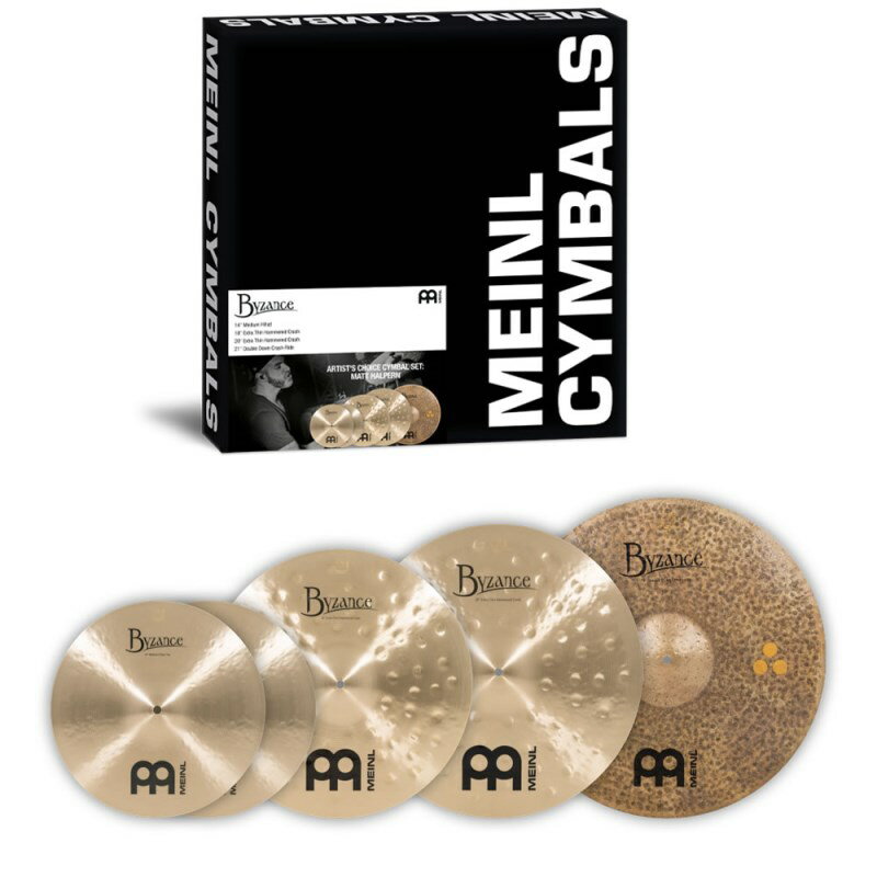 楽器種別：新品MEINL/Other 商品一覧＞＞MEINL/新品 商品一覧＞＞ドラム【145，000円〜275，000円】 商品一覧＞＞シンバル/その他/MEINL 商品一覧＞＞安心してお買い物頂けるよう、スネアもシンバルも丁寧梱包でお届けします！MEINL A-CS2 [Artists Choice Cymbal Sets / Matt Halpern]商品説明＜Artists Choice Cymbal Sets＞MEINLを代表する、シグネイチャーシンバルを発売しているドラマーの、全体のセットアップへ着目したシンバルパックが登場しました。各ドラマーのコアとなるシグネイチャーシンバルをベースとした組合せに注目です。＜Matt Halpern Set＞Peripheryのマット・ハルパーン氏のセットは、Signature・Double Down Crash Rideと、ByzanceTraditionalを組み合わせたセットとなっています。スティックショルダーでガンガン叩く彼のスタイルに合わせた、ハイレスポンス、ショートディケイなクラッシュ類のチョイスが特徴です。このセットに、AC-Double Down StackとSplashを組み合わせれば、Signatureサウンドへと近づけるでしょう！＜セット内容＞・B14MH [Byzance Traditional Medium Hihats 14'']・B18ETHC [Byzance Traditional Extra Thin Hammered Crash 18'']・B20ETHC [Byzance Traditional Extra Thin Hammered Crash 20'']・B21DDCR [Byzance Dark Double Down Crash Ride 21''] (Matt Halpern Signature)イケベカテゴリ_ドラム_シンバル_その他_MEINL_Other_新品 SW_MEINL_新品 JAN:0842960112238 登録日:2025/03/08 シンバル マイネル